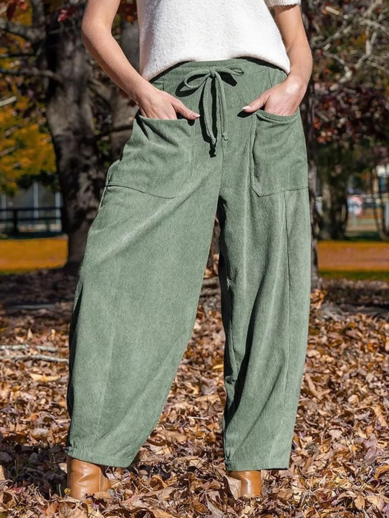 Casual Corduroy Wide Leg Pants with Pockets - Image 5