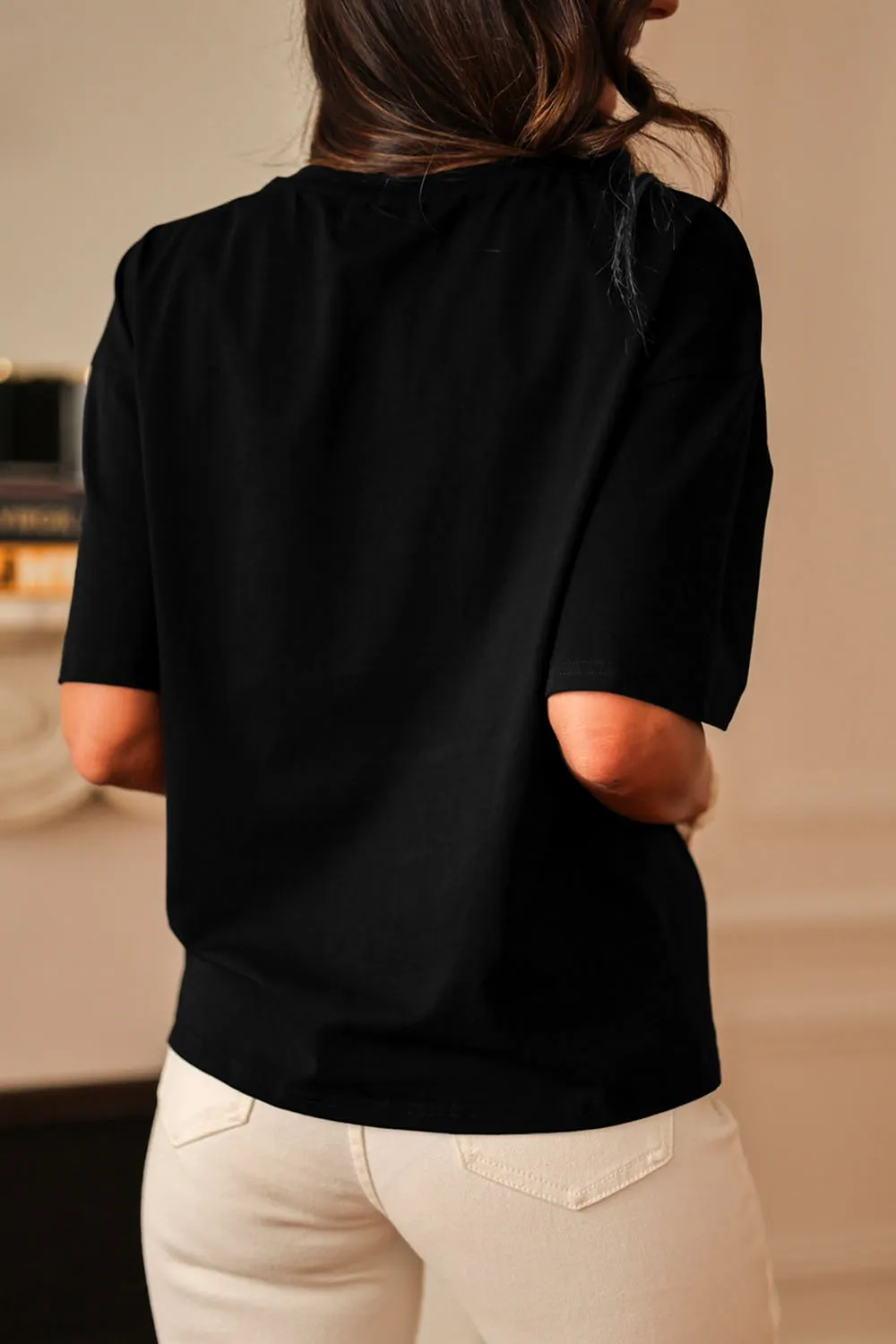 Casual Daisy Patch Round Neck T-Shirt - Image 7