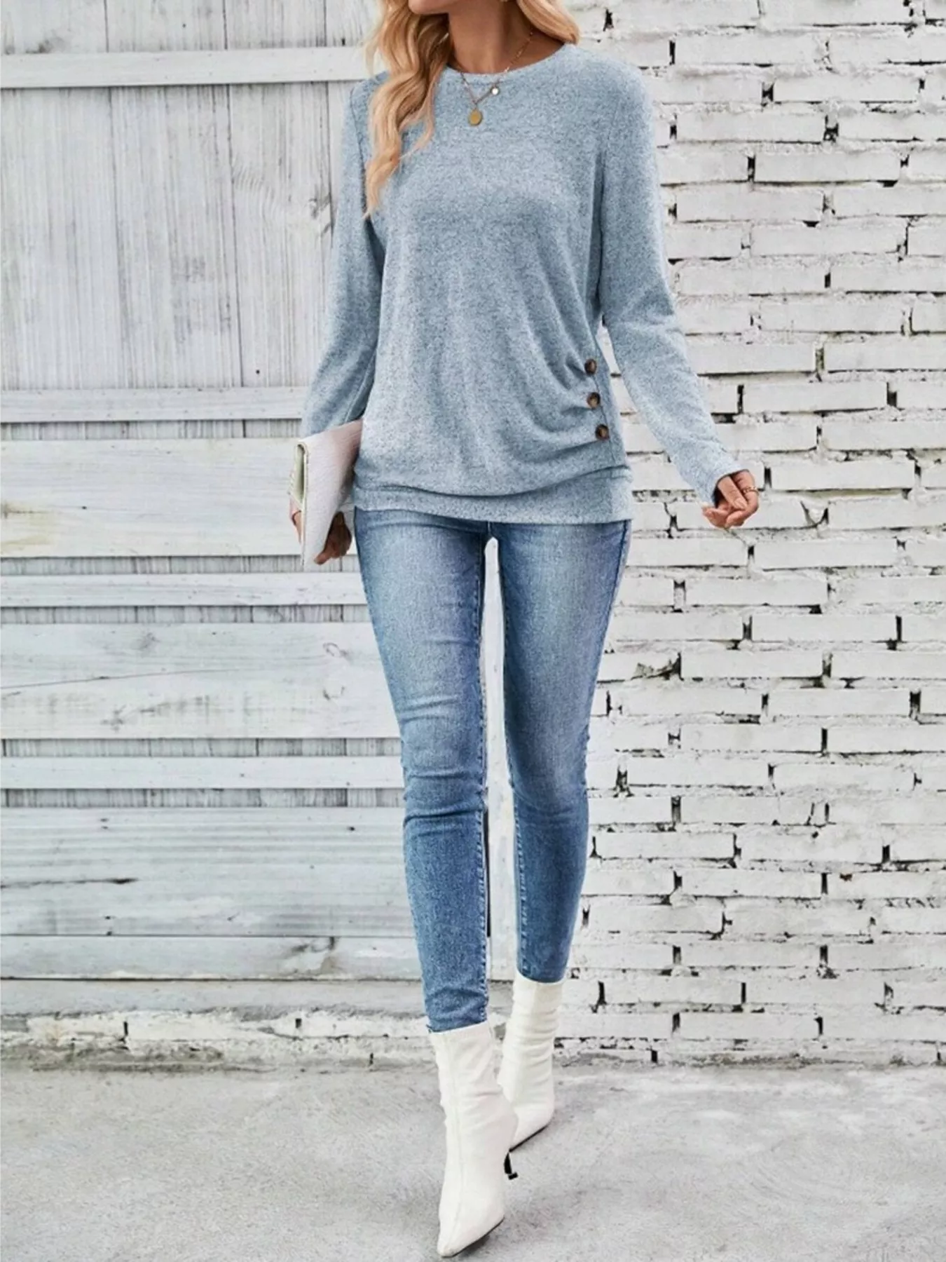 Casual Decor Button Long Sleeve T-Shirt - Image 16
