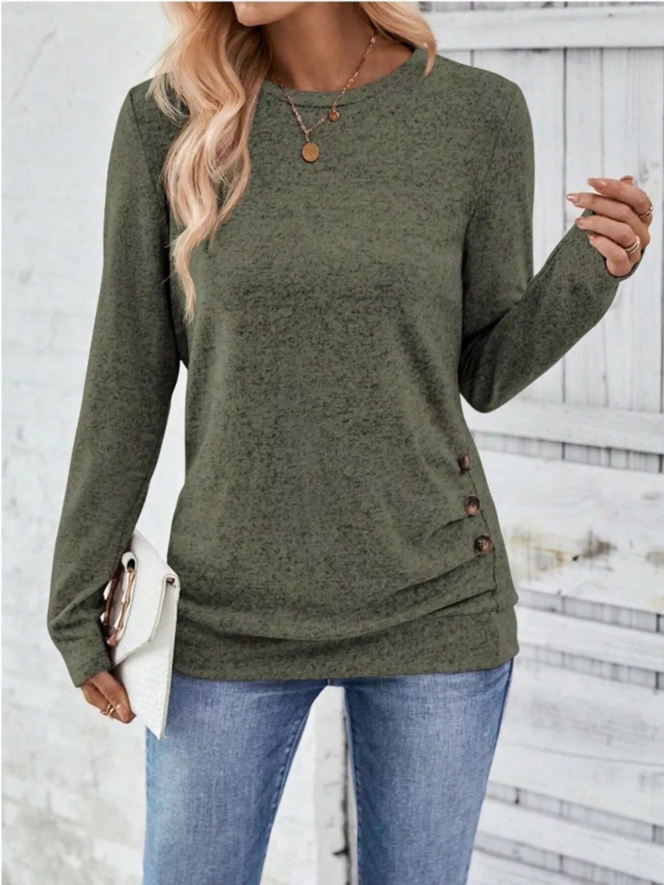 Casual Decor Button Long Sleeve T-Shirt - Image 17
