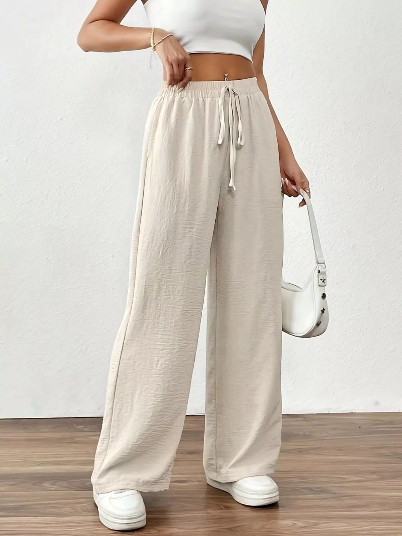 Casual Drawstring Wide Leg Pants - Image 2