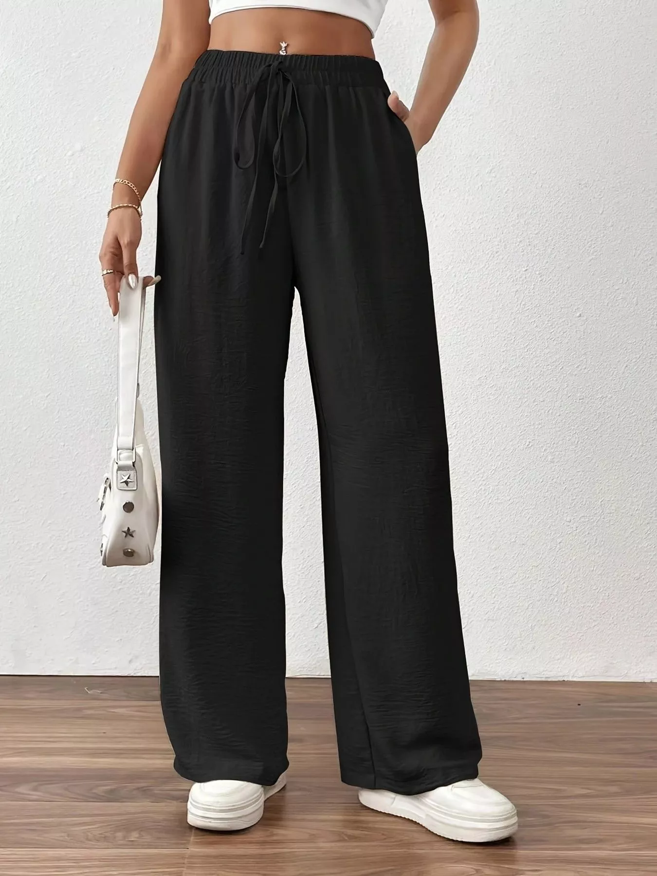 Casual Drawstring Wide Leg Pants - Image 4