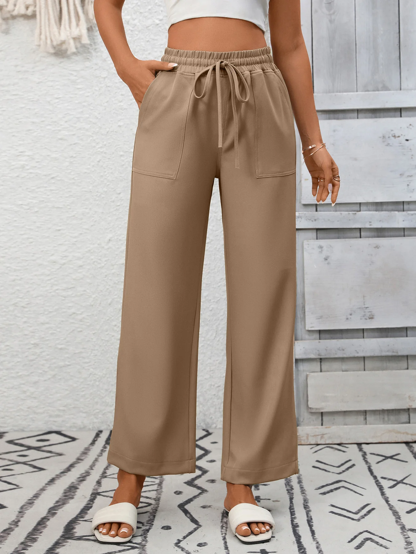 Casual Drawstring Wide Leg Pants - Image 14