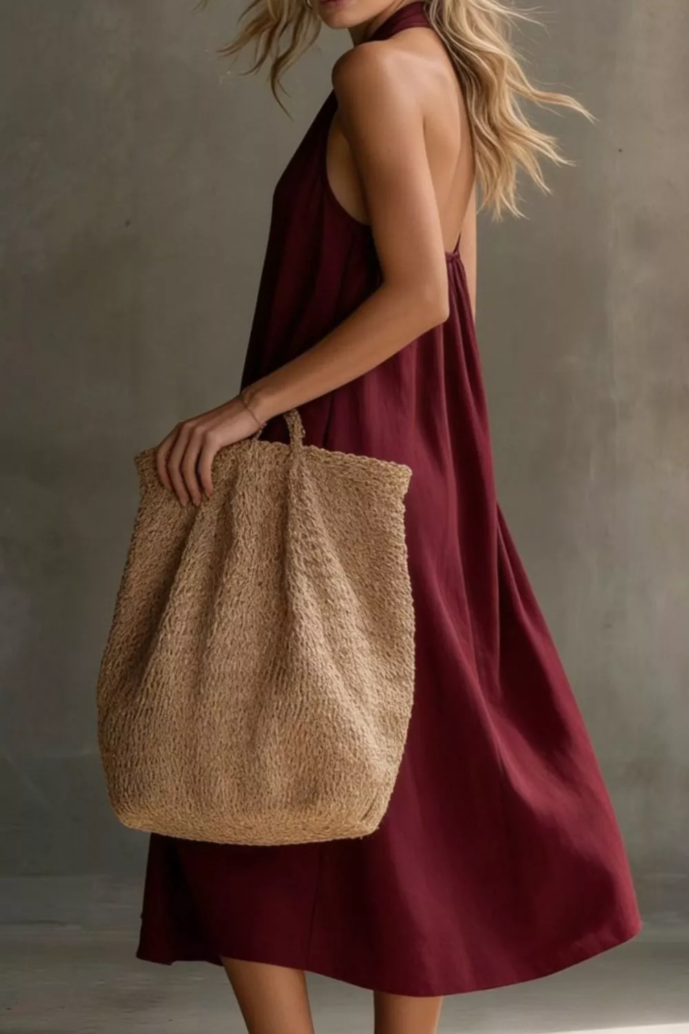 Casual Halter Neck Pocket Midi Dress - Image 22