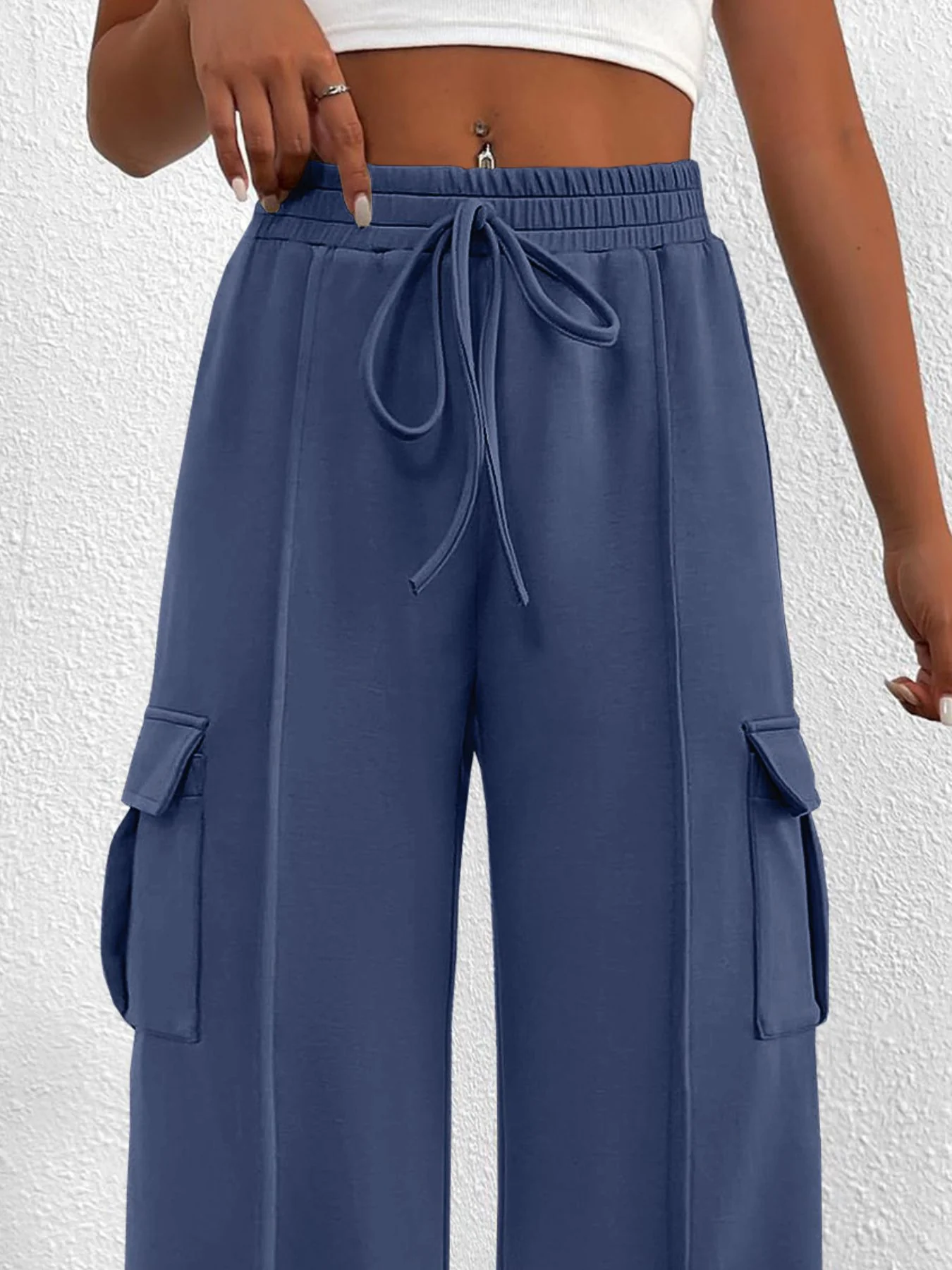 Casual High Waist Cargo Pants with Drawstring - Image 15