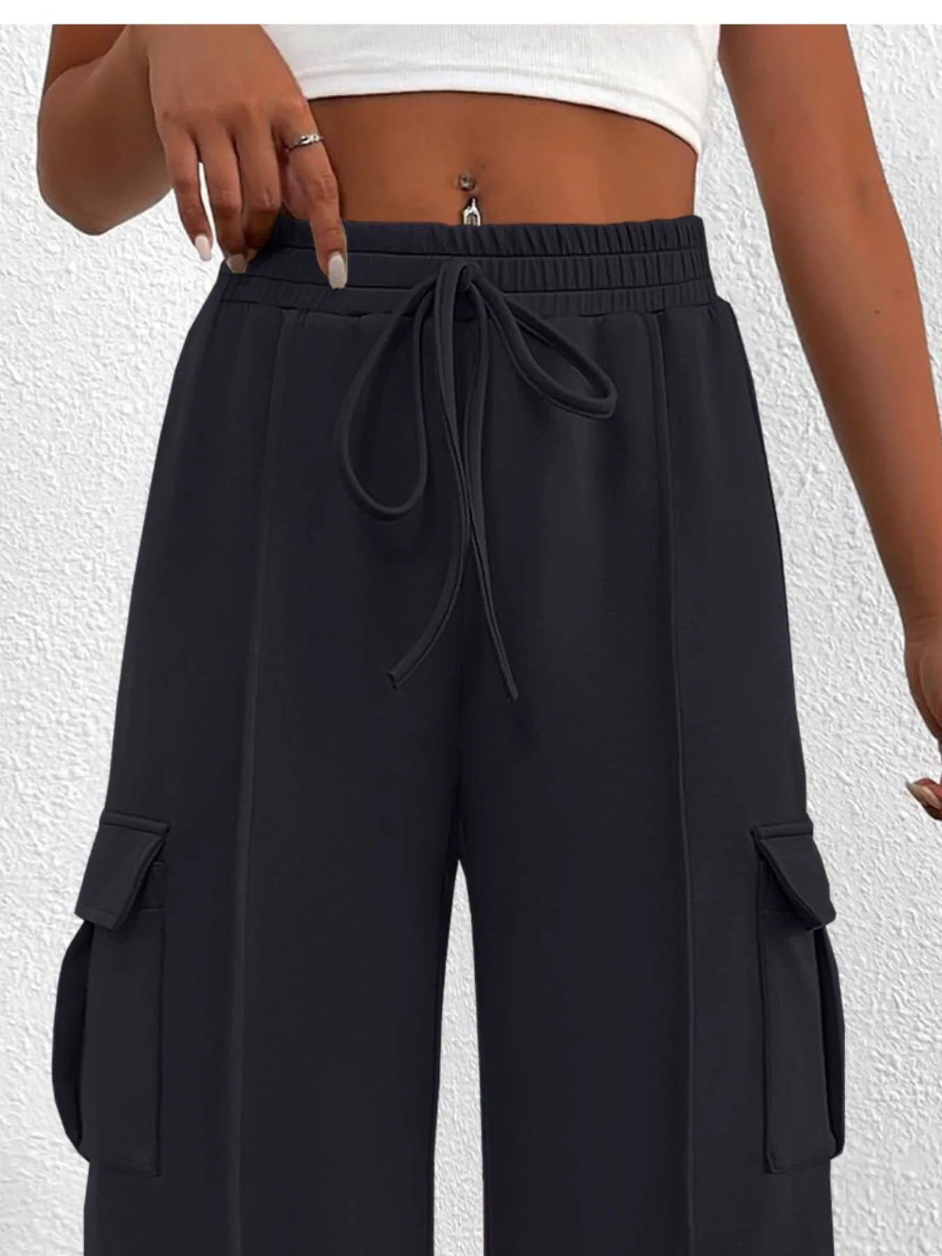 Casual High Waist Cargo Pants with Drawstring - Image 21