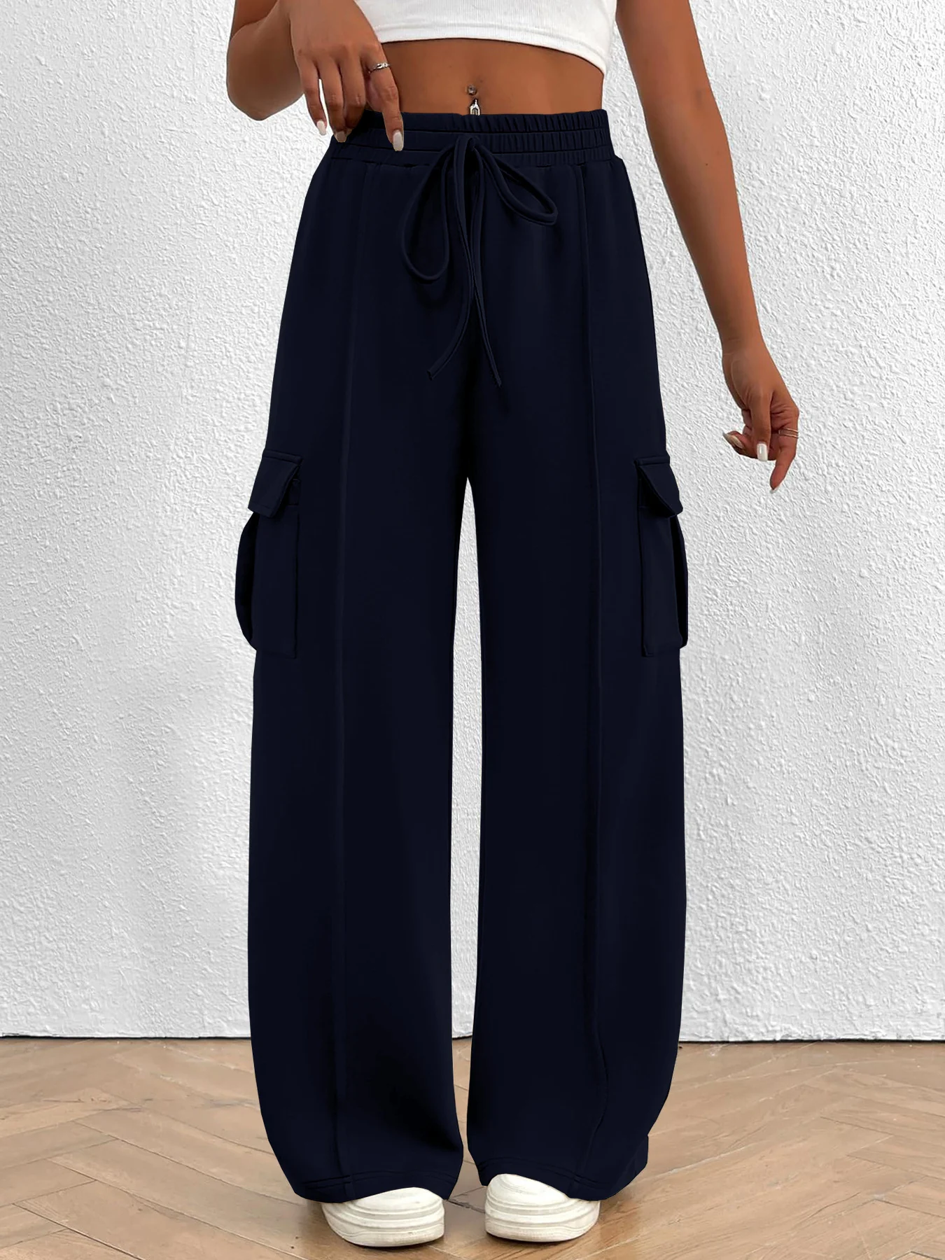 Casual High Waist Cargo Pants with Drawstring - Image 22