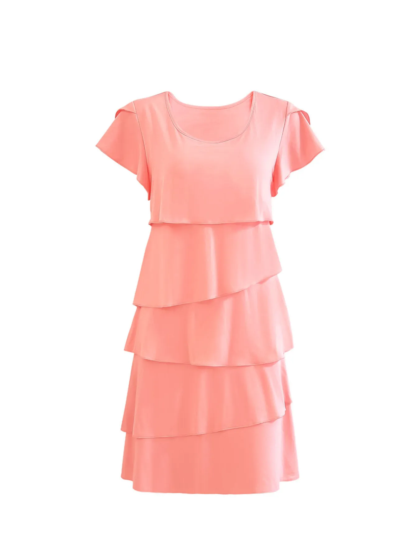 Casual Layered Round Neck Ruffled Sleeve Dress - Image 14