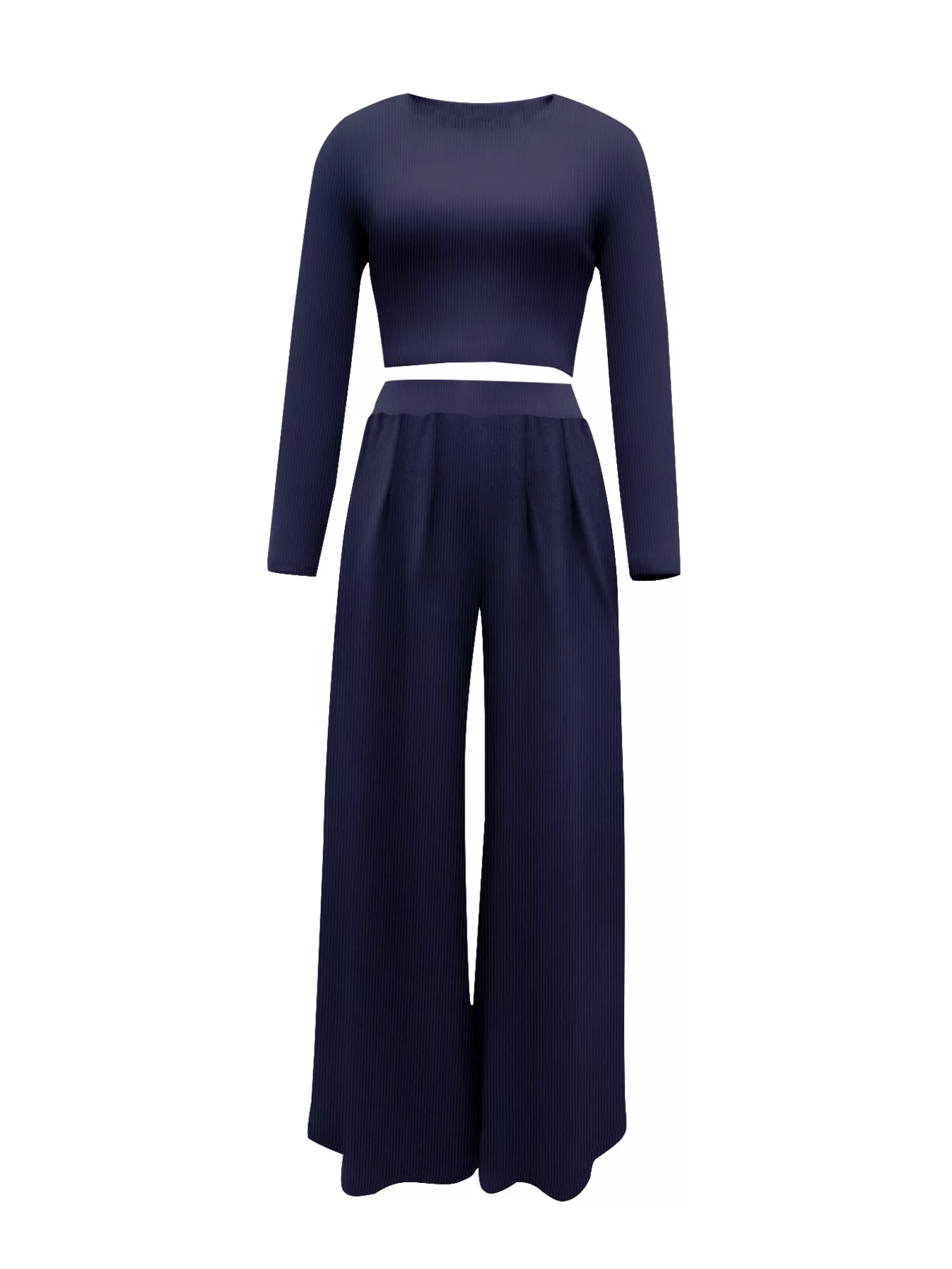 Casual Long Sleeve Crop Top and Wide Leg Pants Set - Image 7