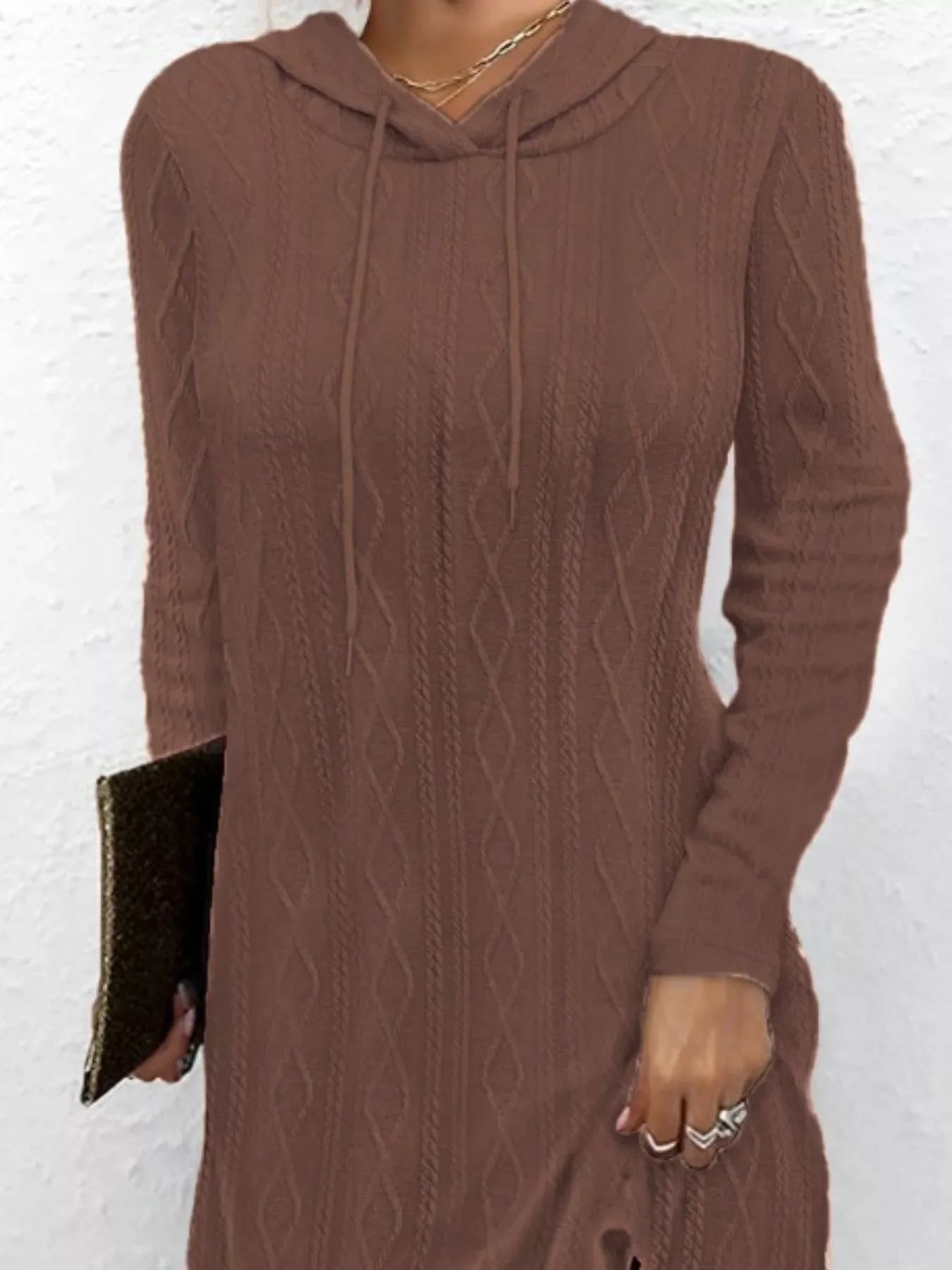 Casual Long Sleeve Hooded Knit Dress - Image 15