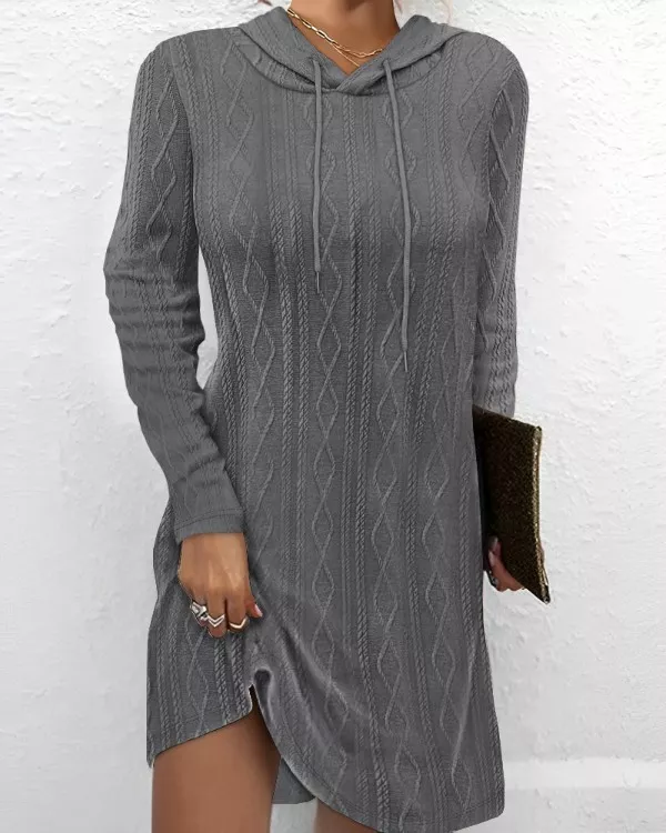 Casual Long Sleeve Hooded Knit Dress - Image 4