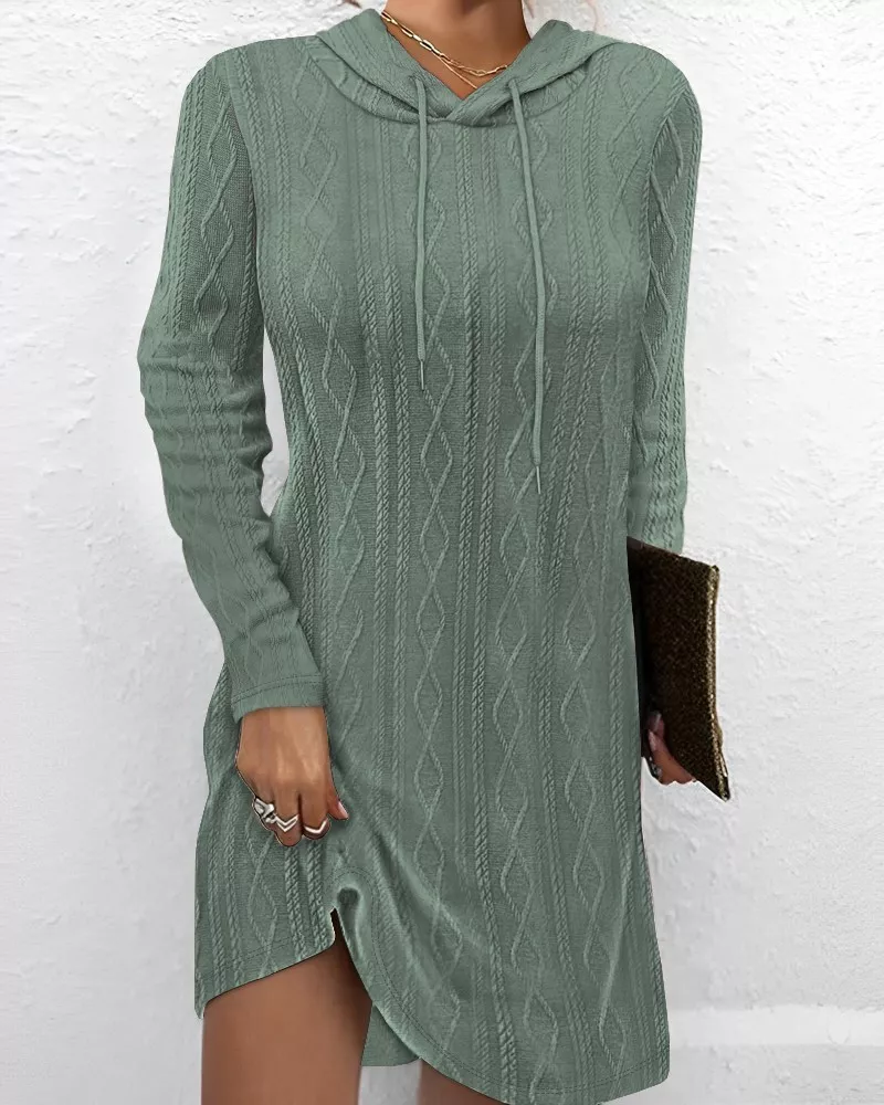 Casual Long Sleeve Hooded Knit Dress - Image 7