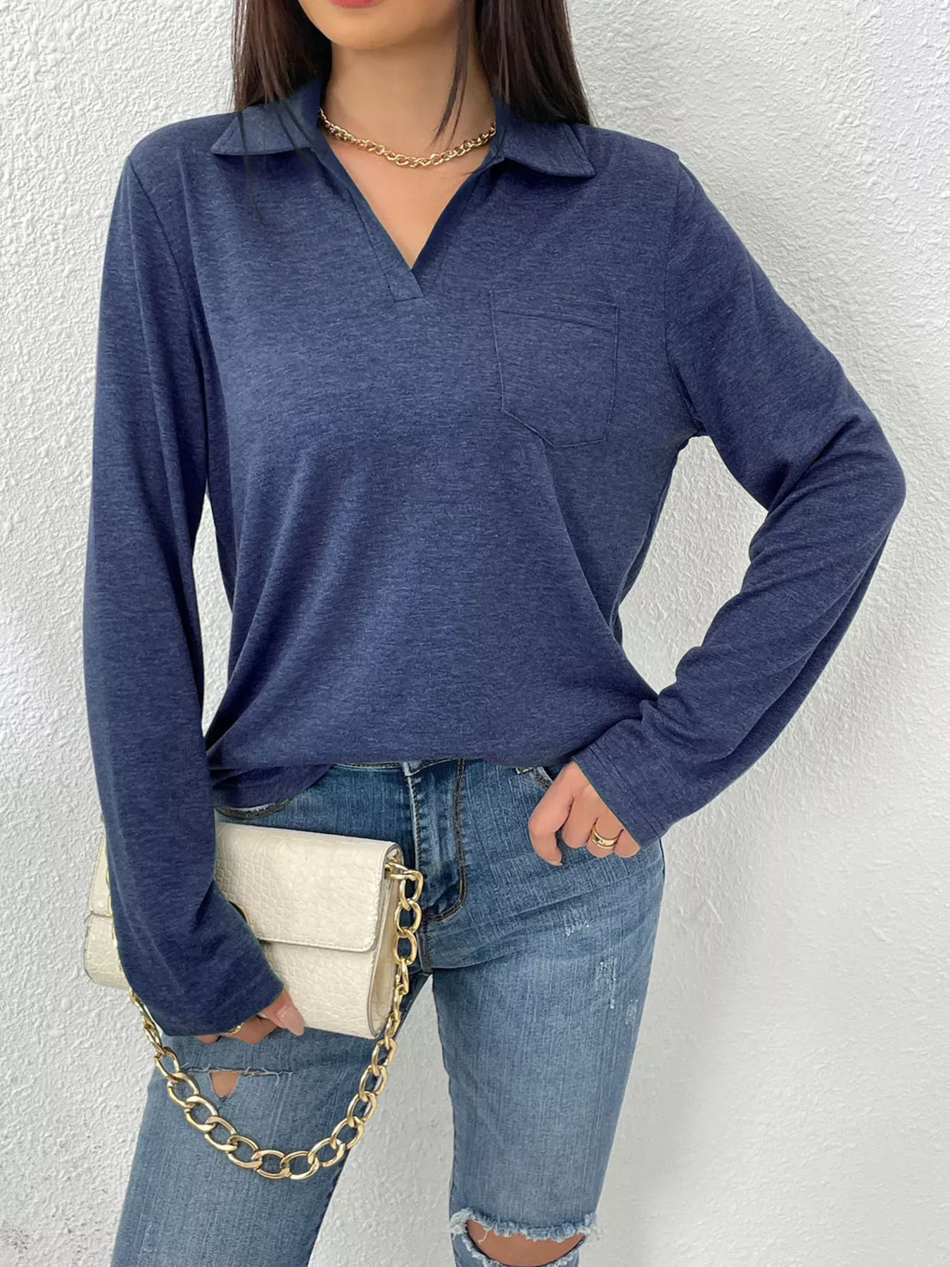 Casual Long Sleeve Polo T-Shirt - Image 11