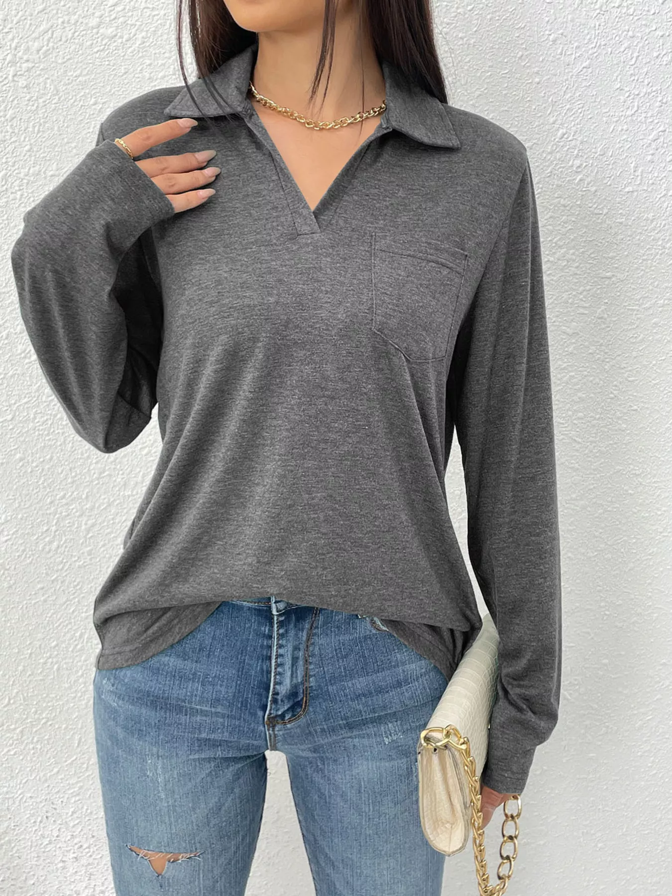 Casual Long Sleeve Polo T-Shirt - Image 2