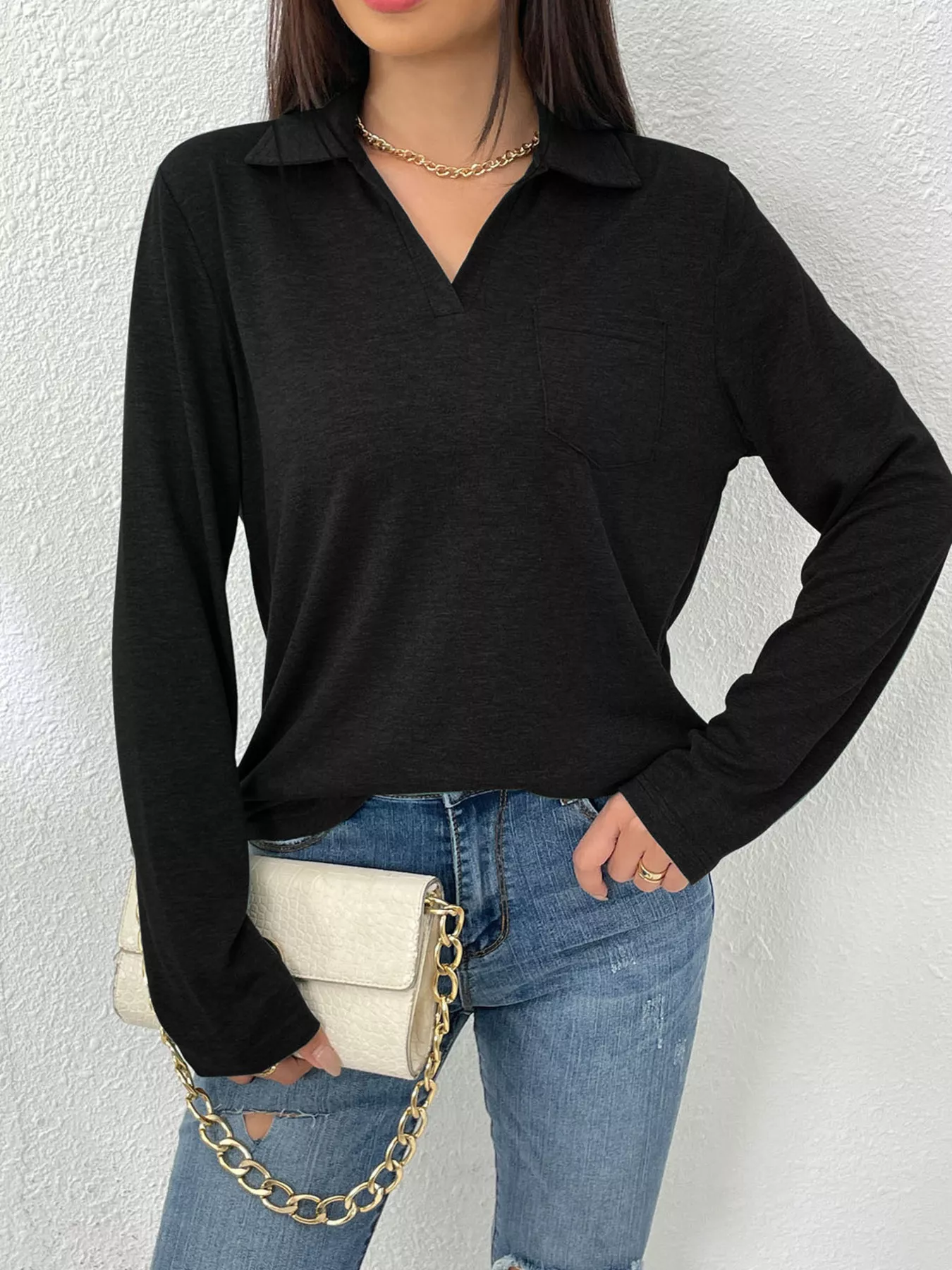Casual Long Sleeve Polo T-Shirt - Image 3