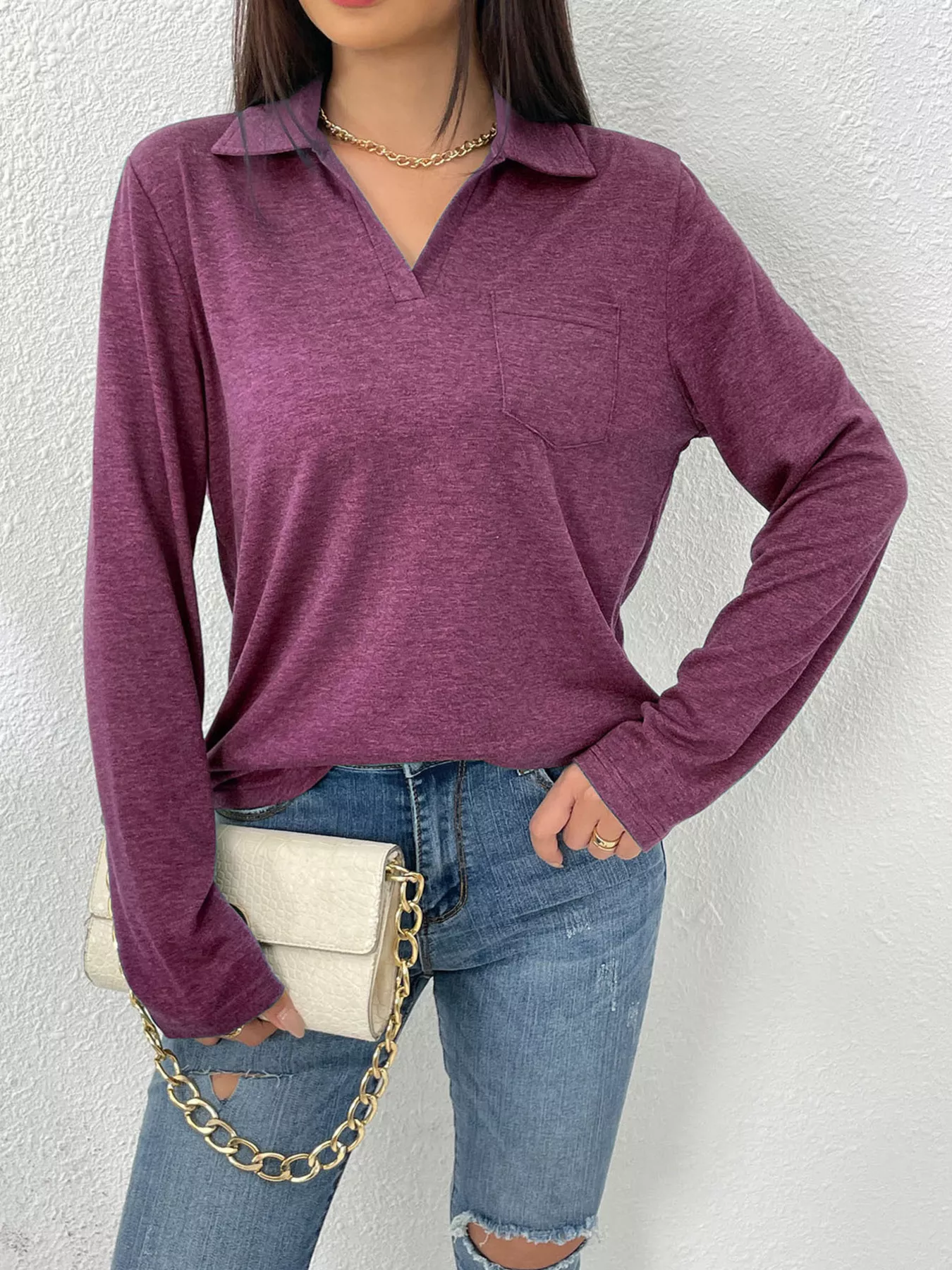 Casual Long Sleeve Polo T-Shirt - Image 5