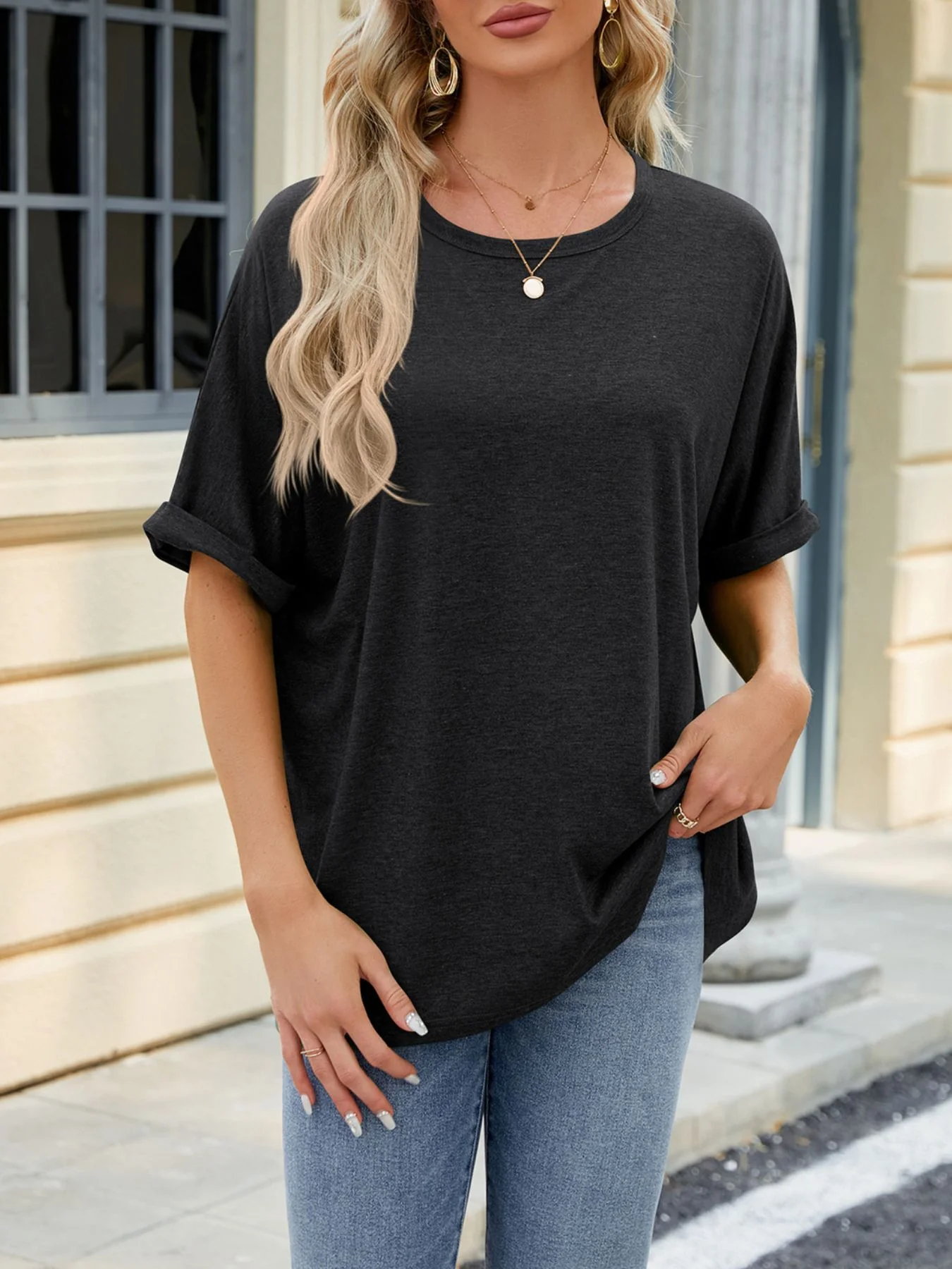 Casual Loose Fit Rolled Sleeve T-Shirt - Image 14