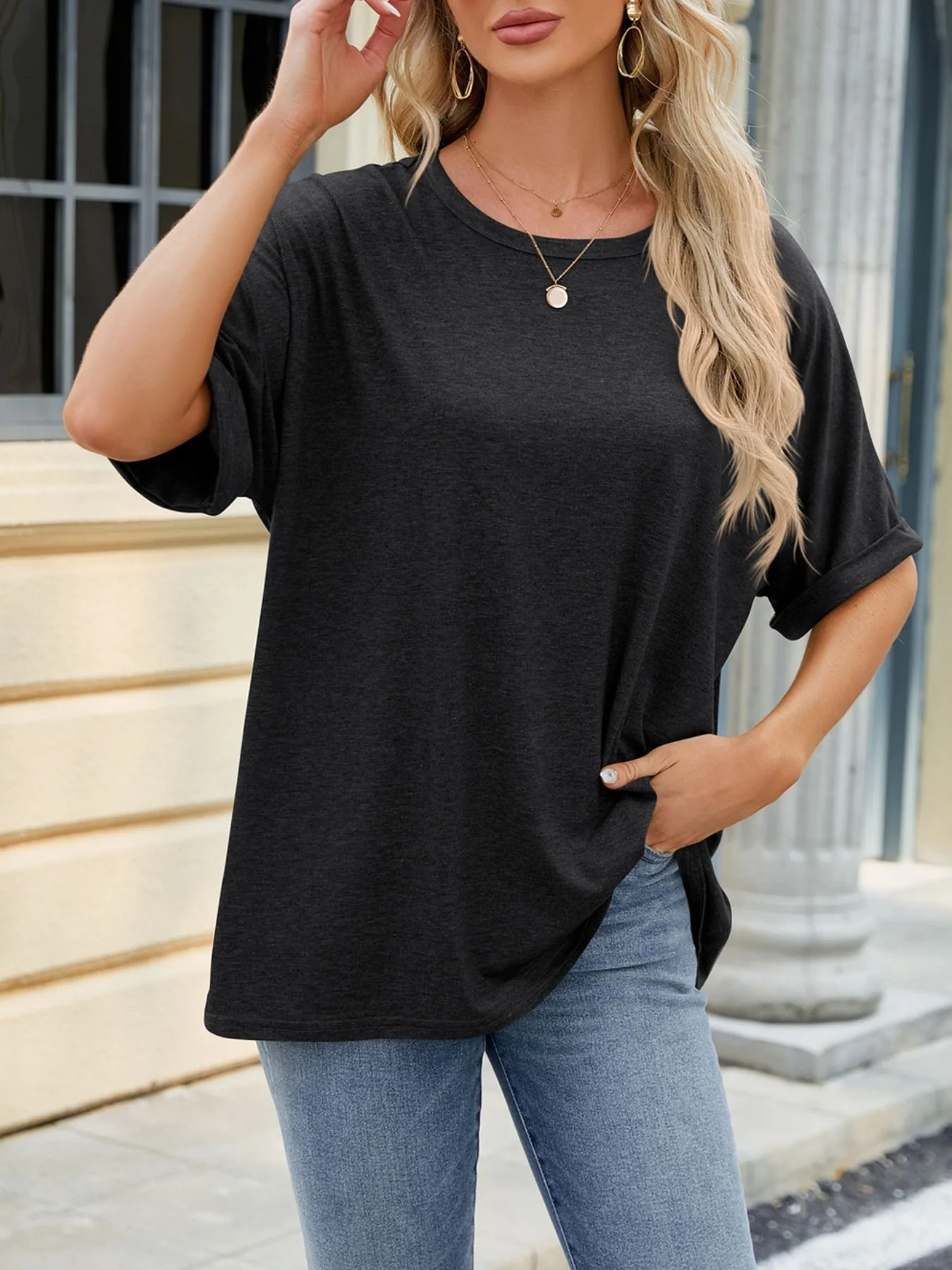 Casual Loose Fit Rolled Sleeve T-Shirt - Image 16