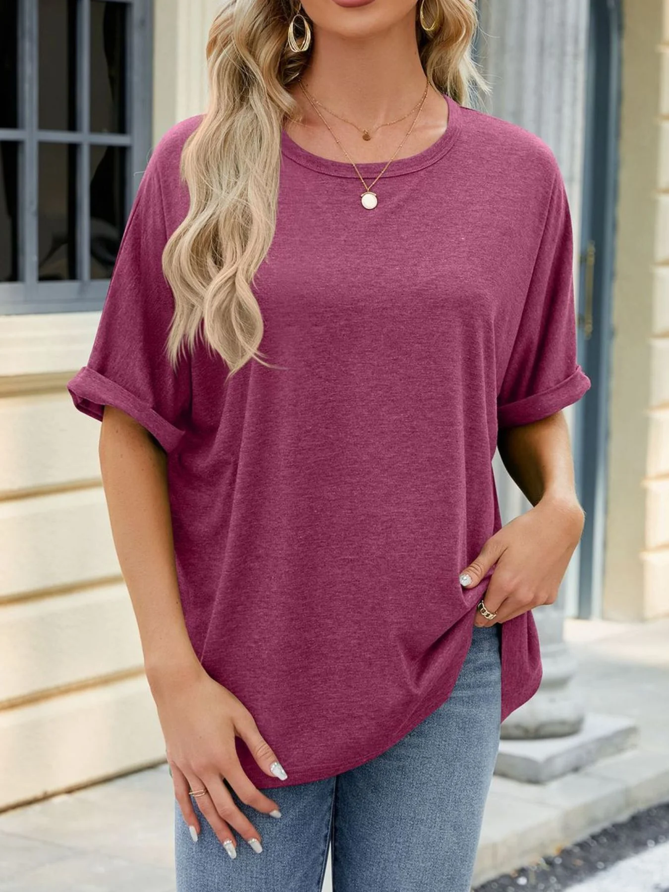 Casual Loose Fit Rolled Sleeve T-Shirt - Image 7