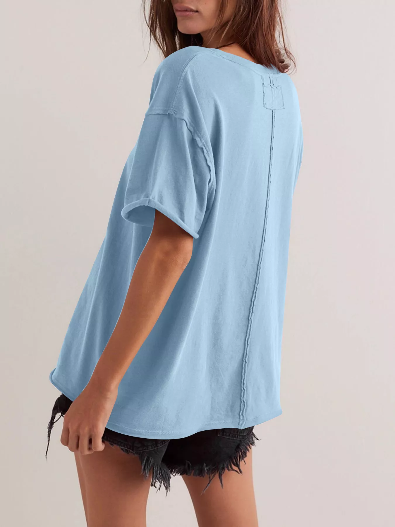 Casual Loose Fit Solid Color T-Shirt - Image 12