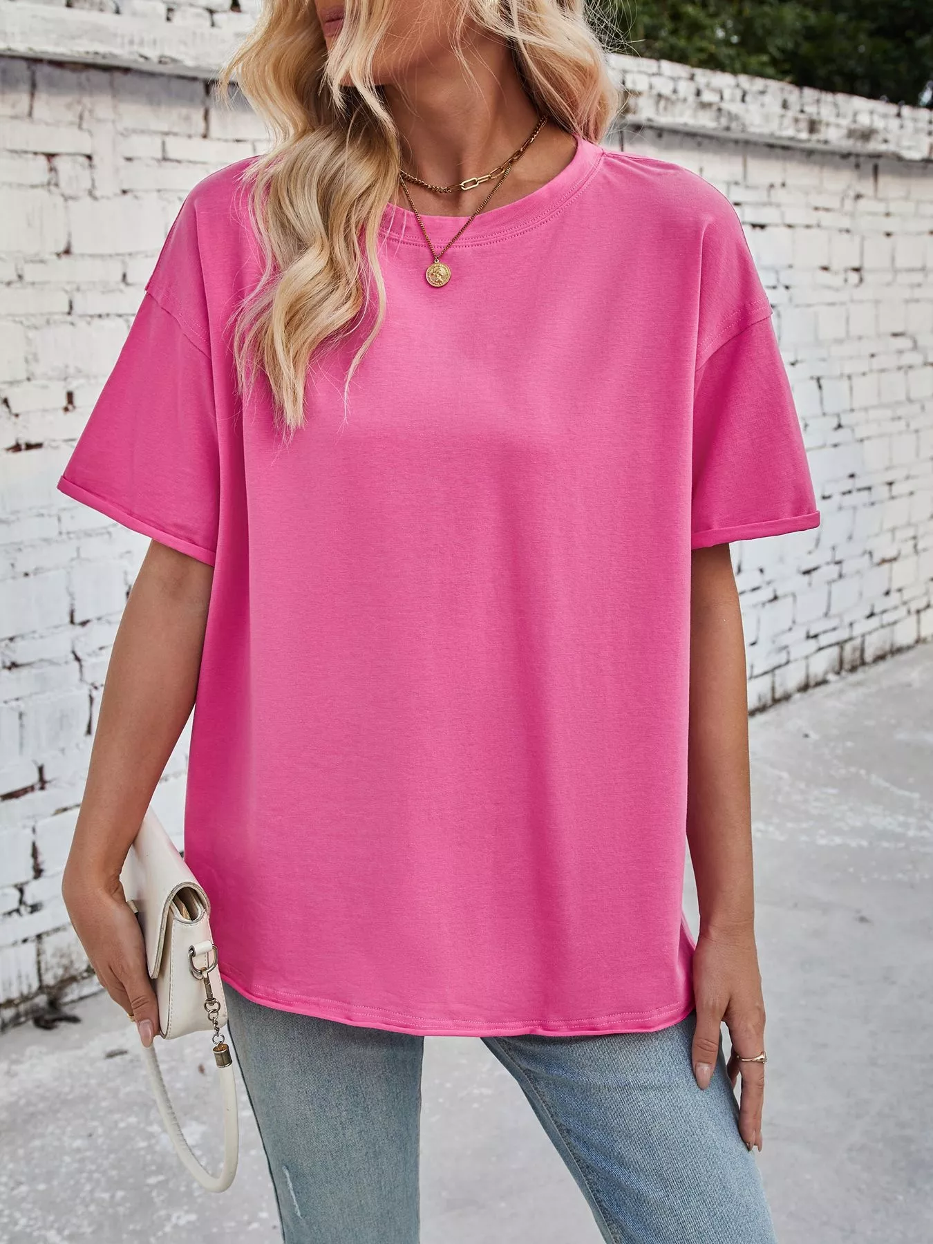 Casual Loose Fit Solid Color T-Shirt - Image 6