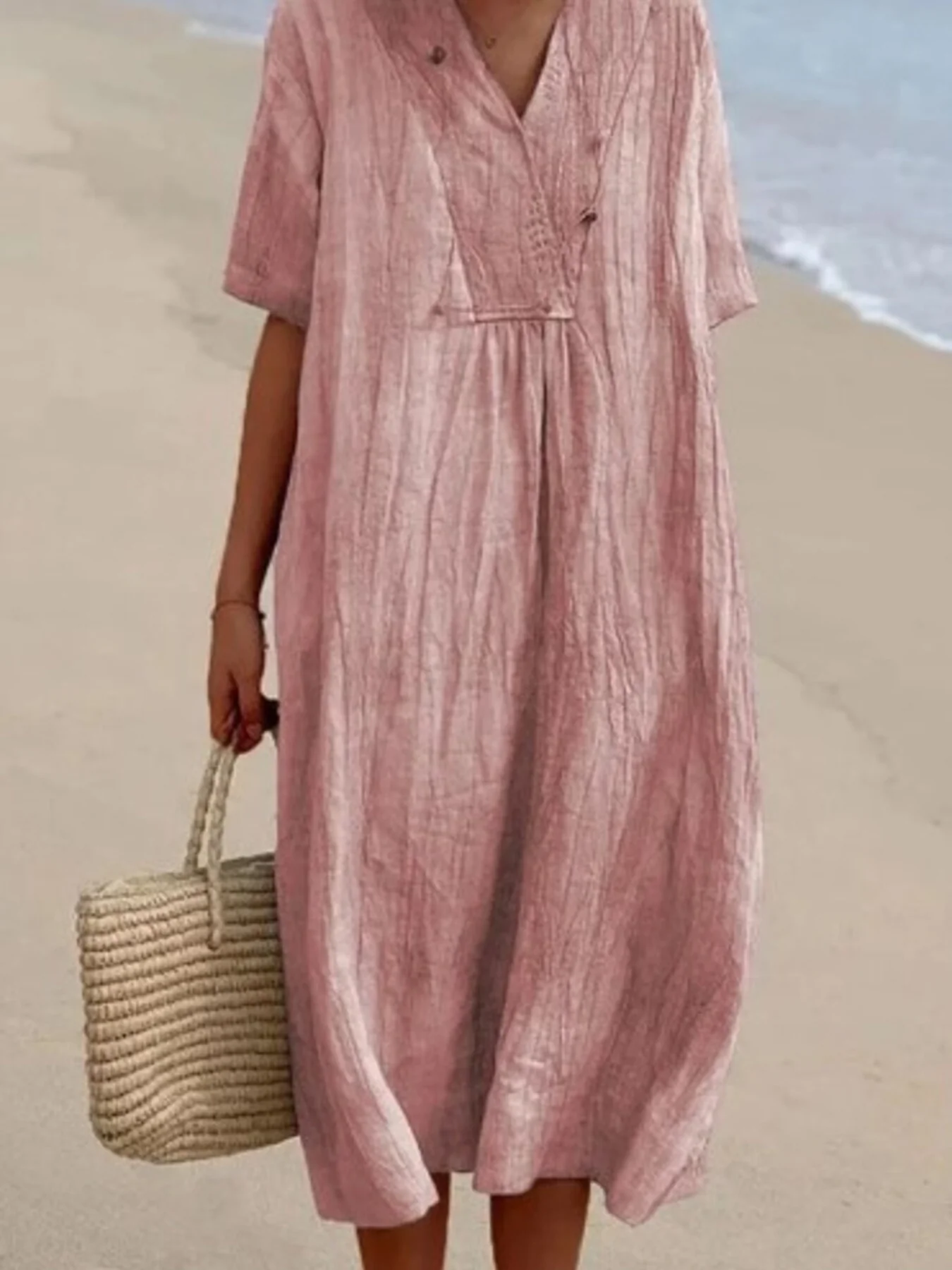 Casual Loose Short Sleeve Midi Dress - Image 11