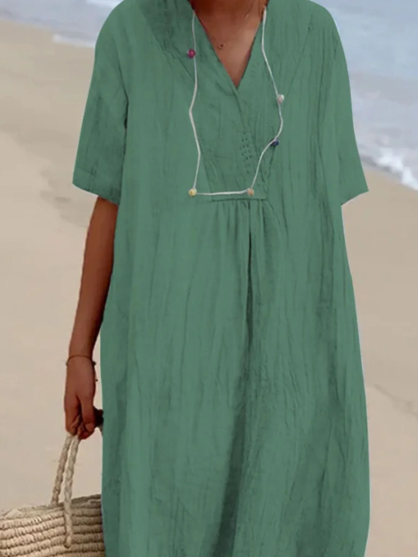Casual Loose Short Sleeve Midi Dress - Image 6