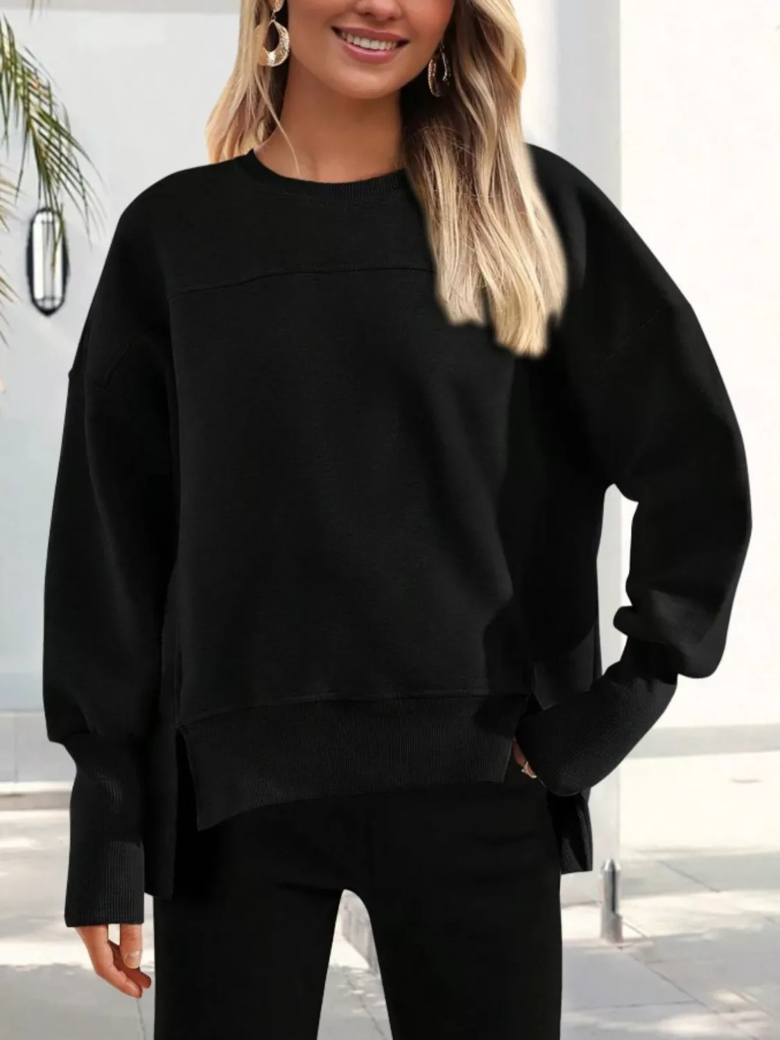 Casual Loose Side Slit Sweatshirt - Image 20
