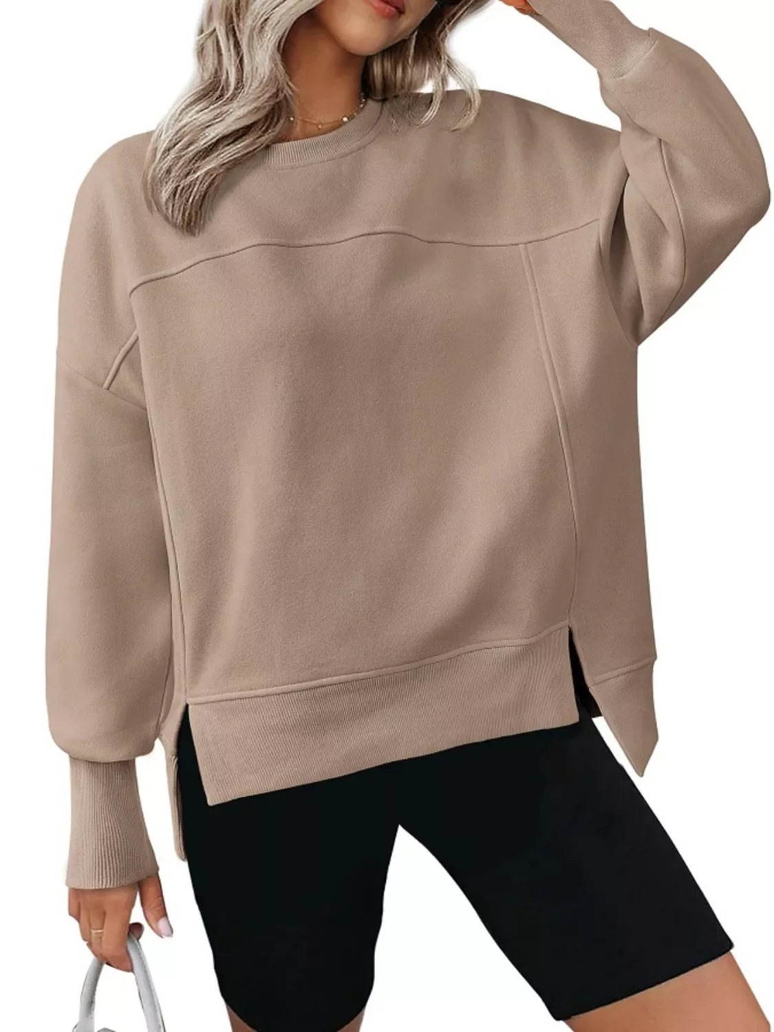 Casual Loose Side Slit Sweatshirt - Image 29