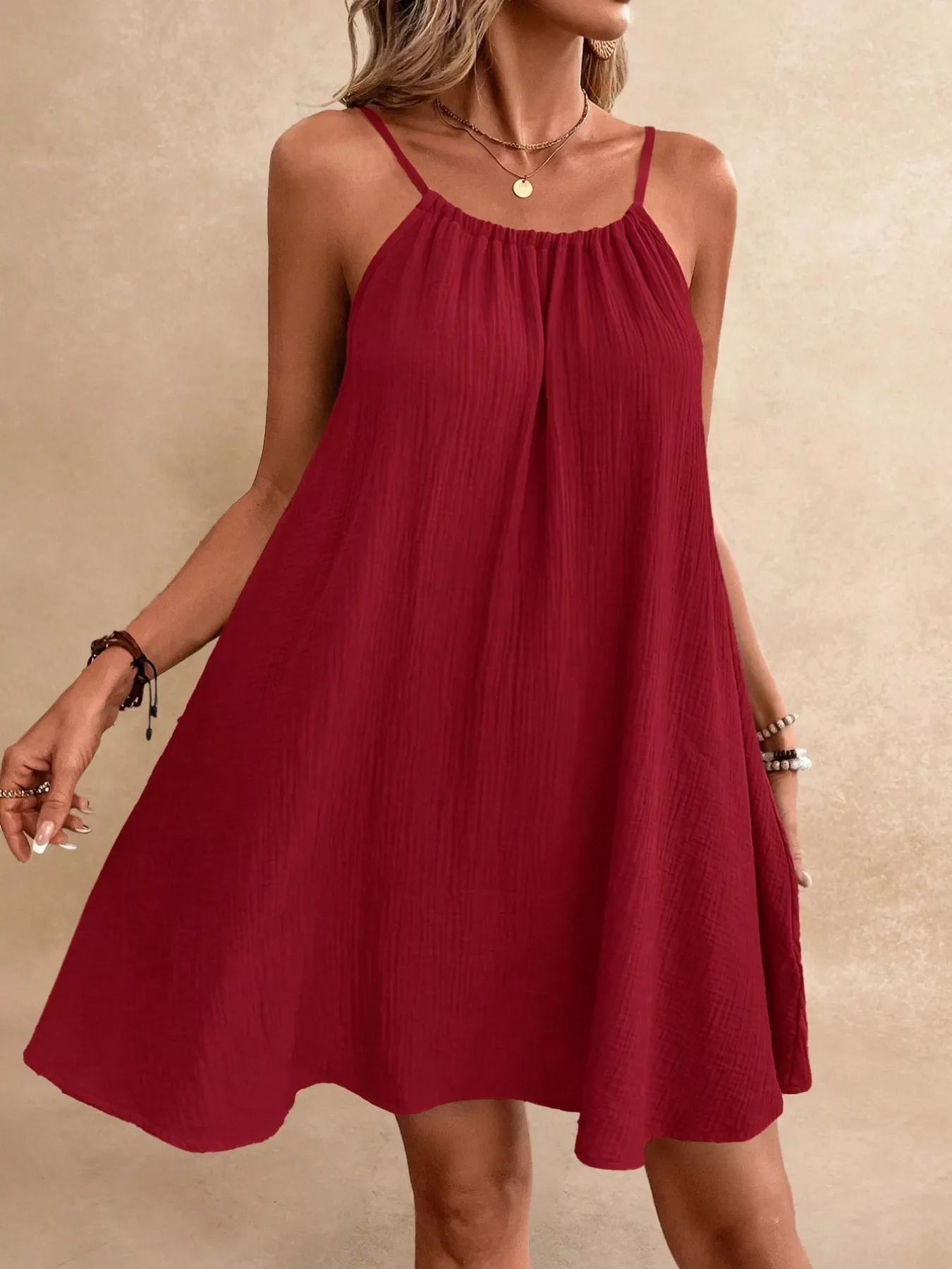 Casual Loose Spaghetti Strap Mini Dress - Image 17