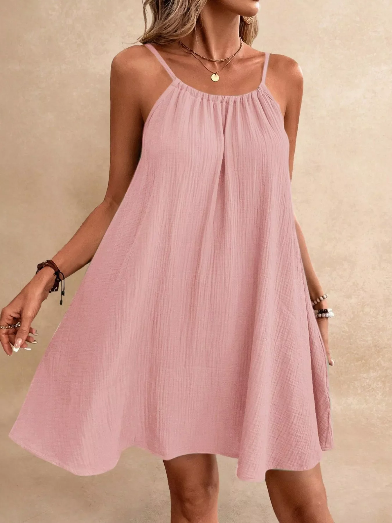 Casual Loose Spaghetti Strap Mini Dress - Image 4