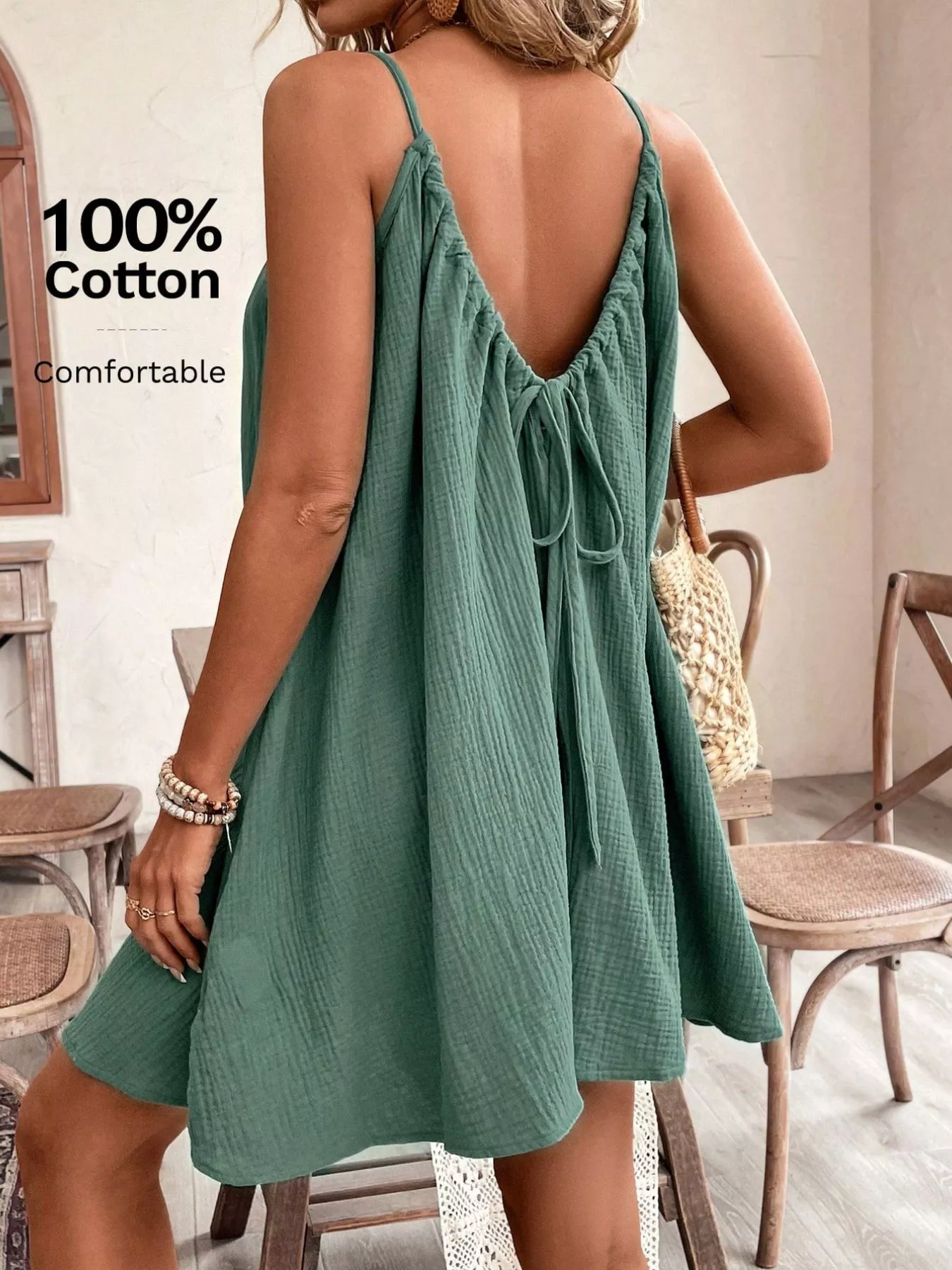 Casual Loose Spaghetti Strap Mini Dress - Image 9