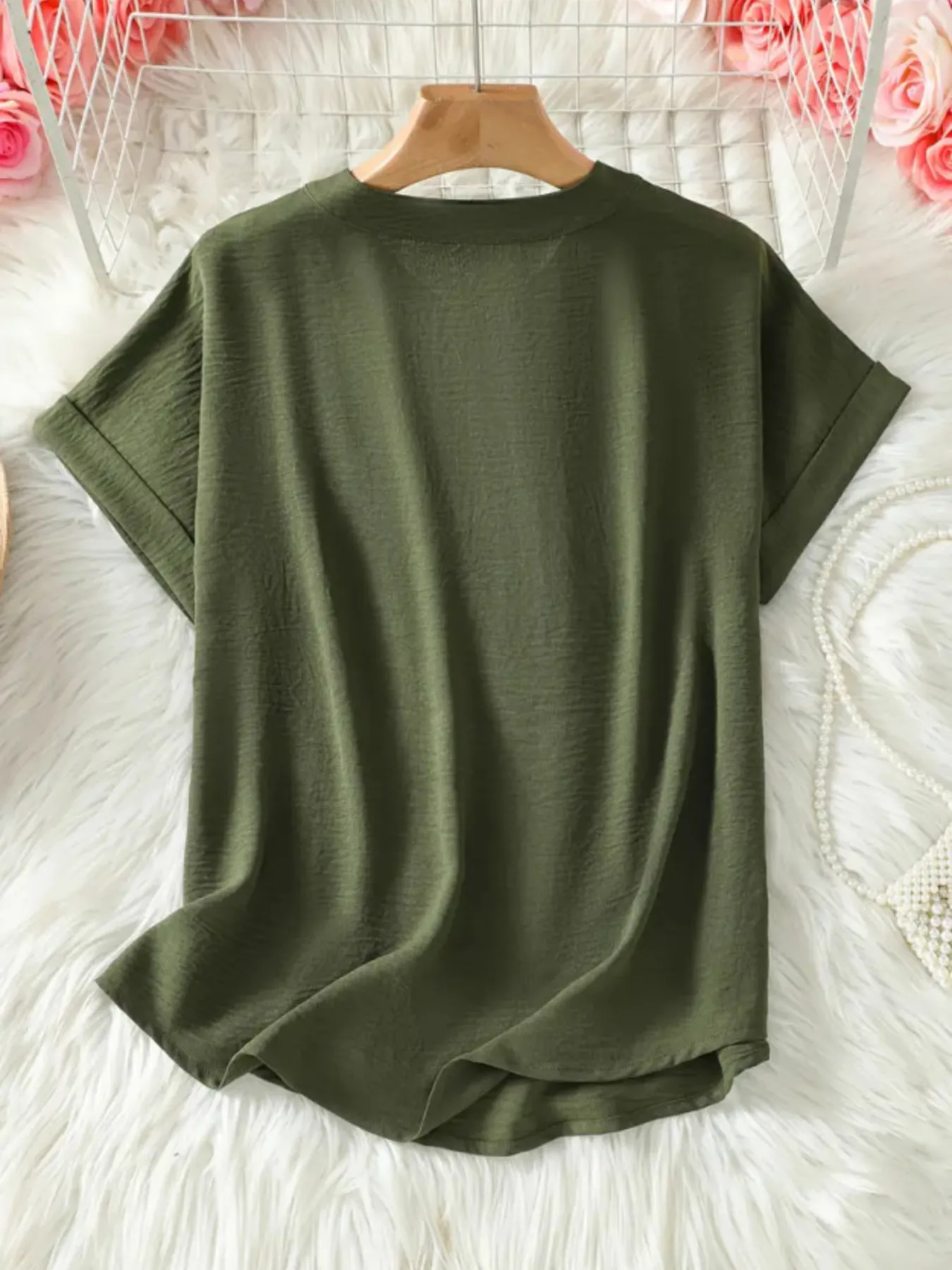 Casual Notched Short Sleeve Blouse - Image 3