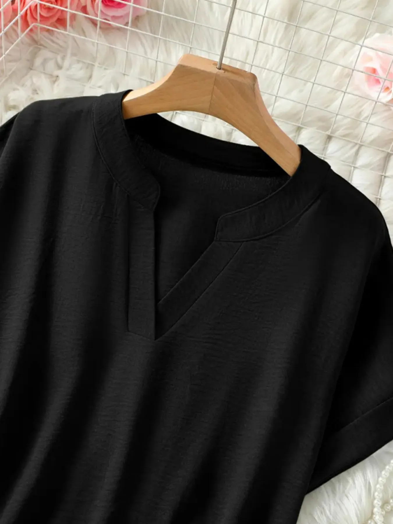 Casual Notched Short Sleeve Blouse - Image 8