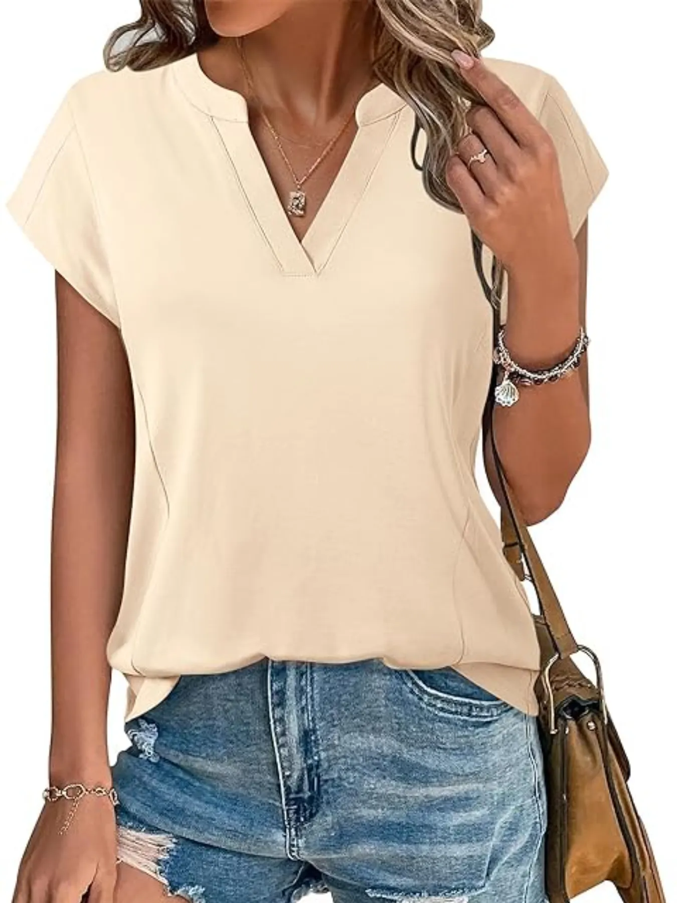 Casual Notched Short Sleeve Summer Blouse - Image 5