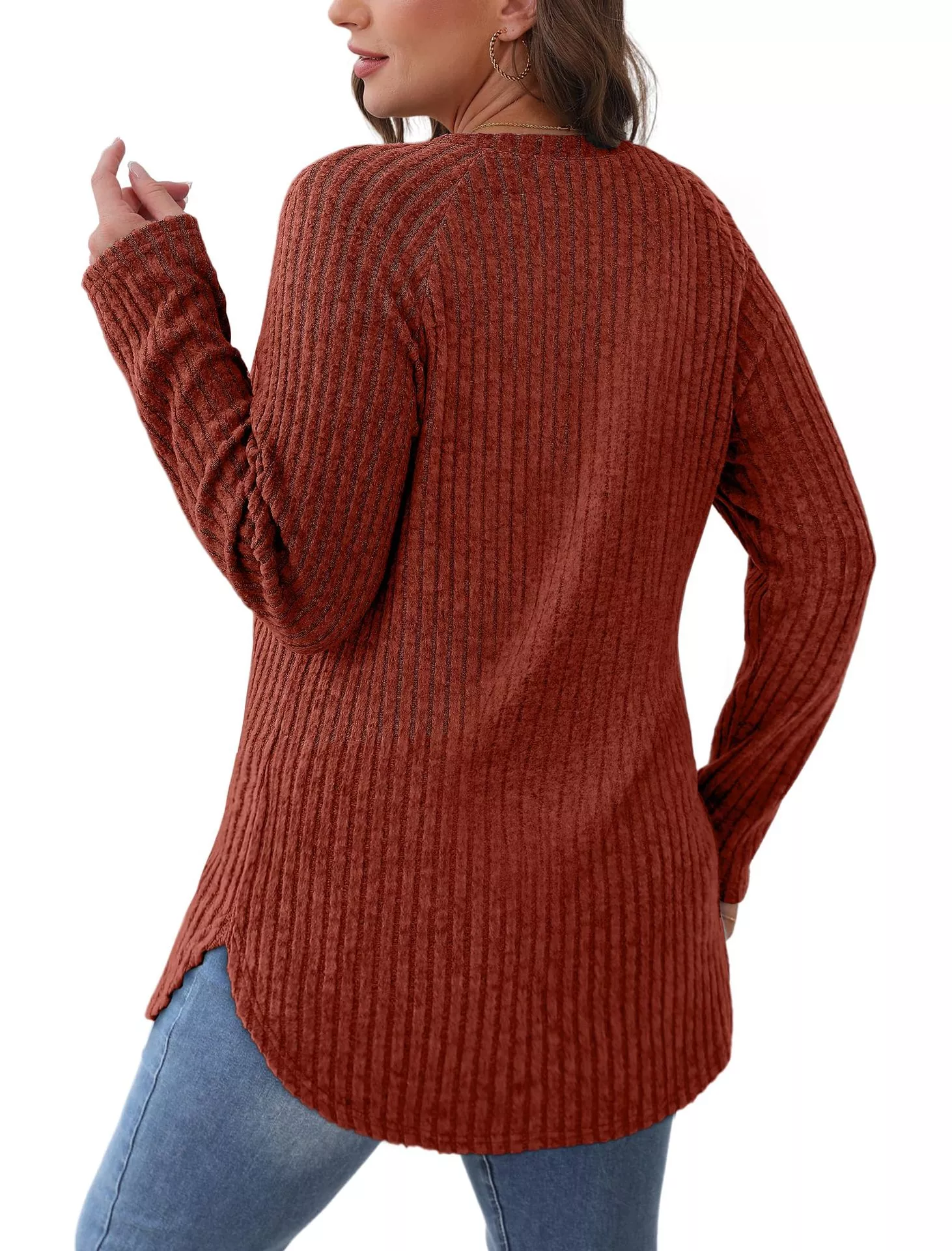 Casual Ribbed Knit Long Sleeve T-Shirt - Image 6