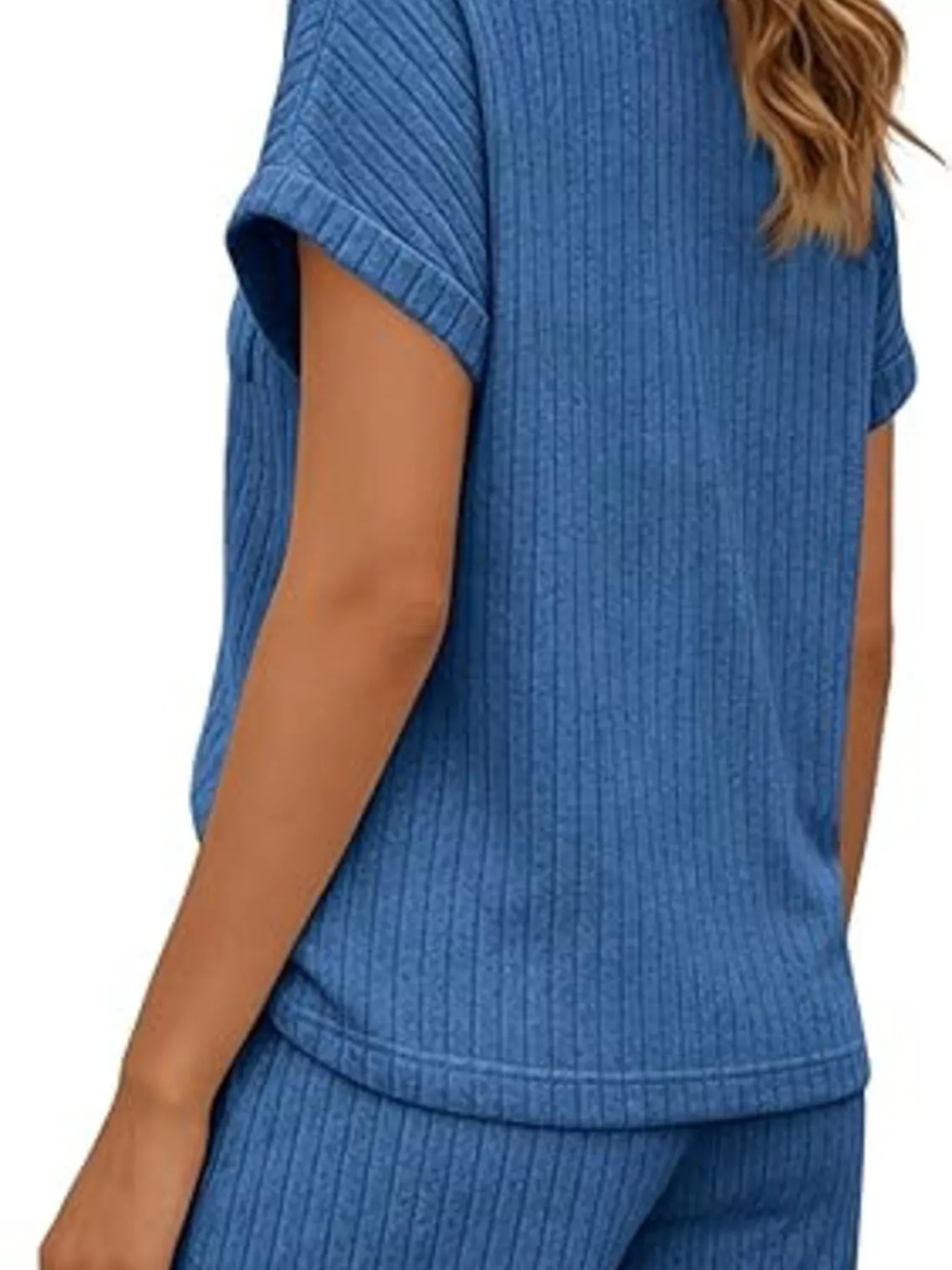 Casual Ribbed Knit Tee and Shorts Set - Image 18