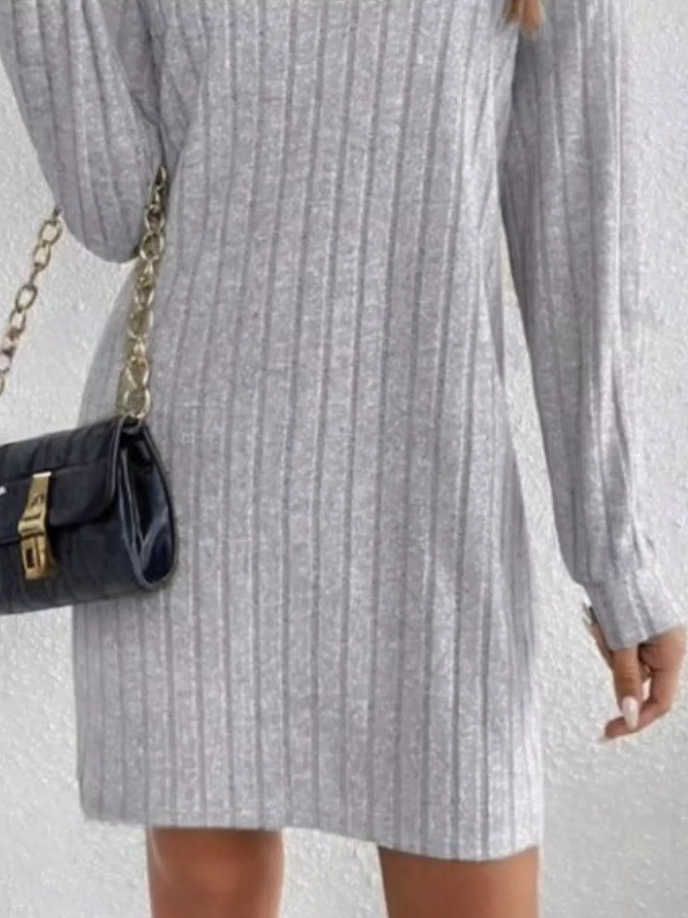 Casual Ribbed Turtleneck Long Sleeve Mini Dress - Image 14