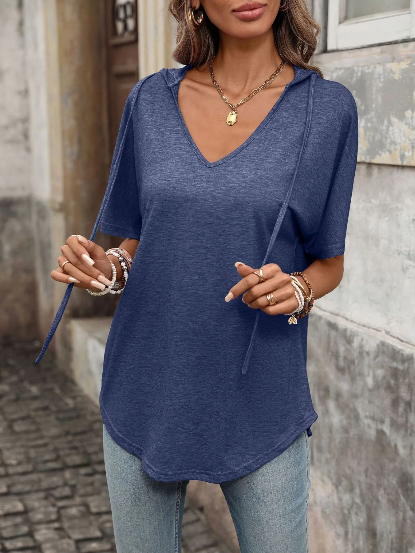 Casual Short Sleeve Hooded T-Shirt - Image 25