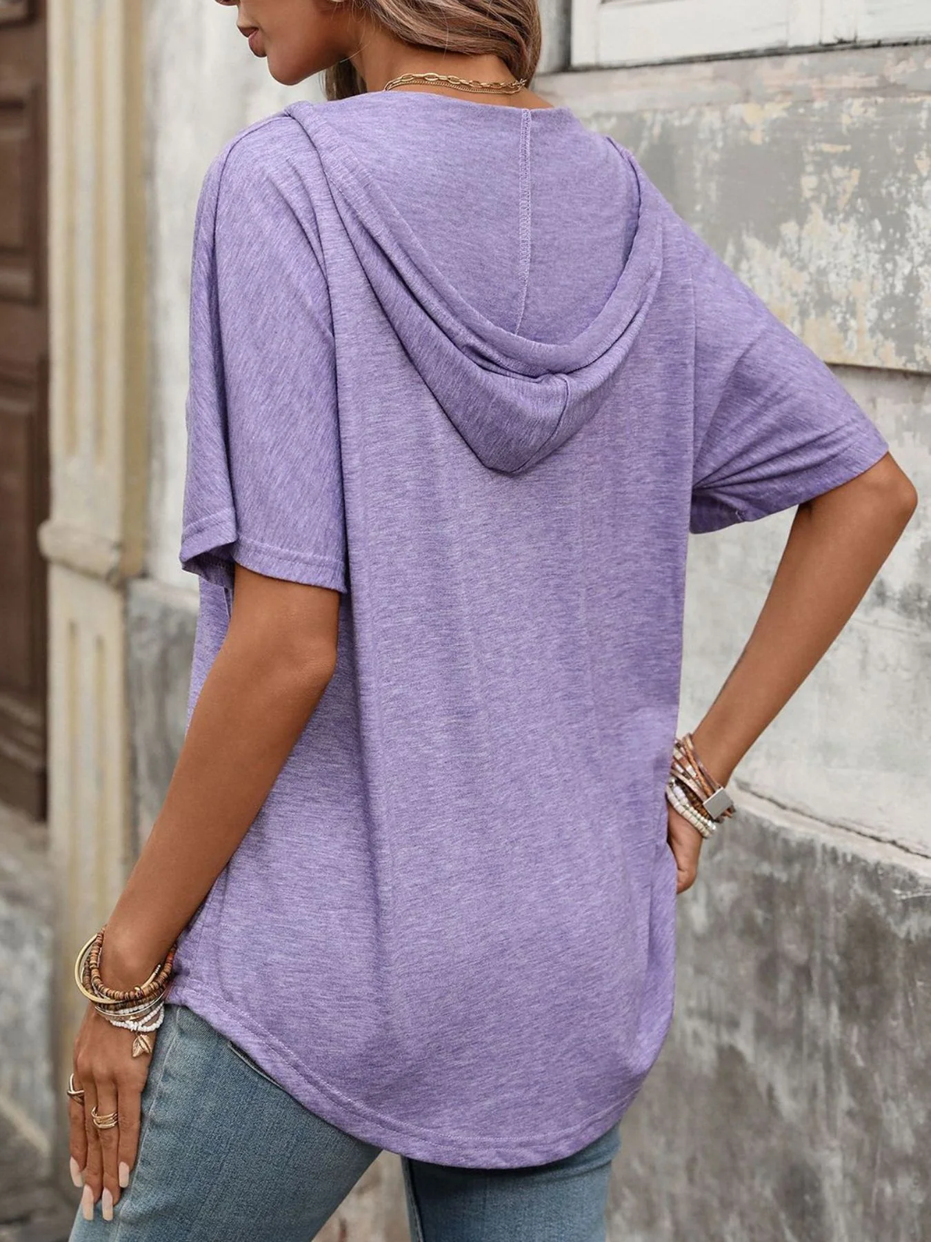 Casual Short Sleeve Hooded T-Shirt - Image 5