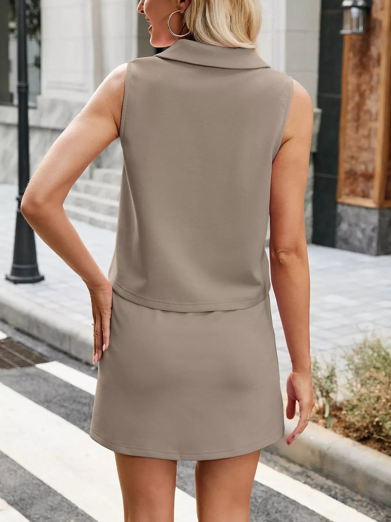 Casual Sleeveless Polo Top and Skirt Set - Image 9