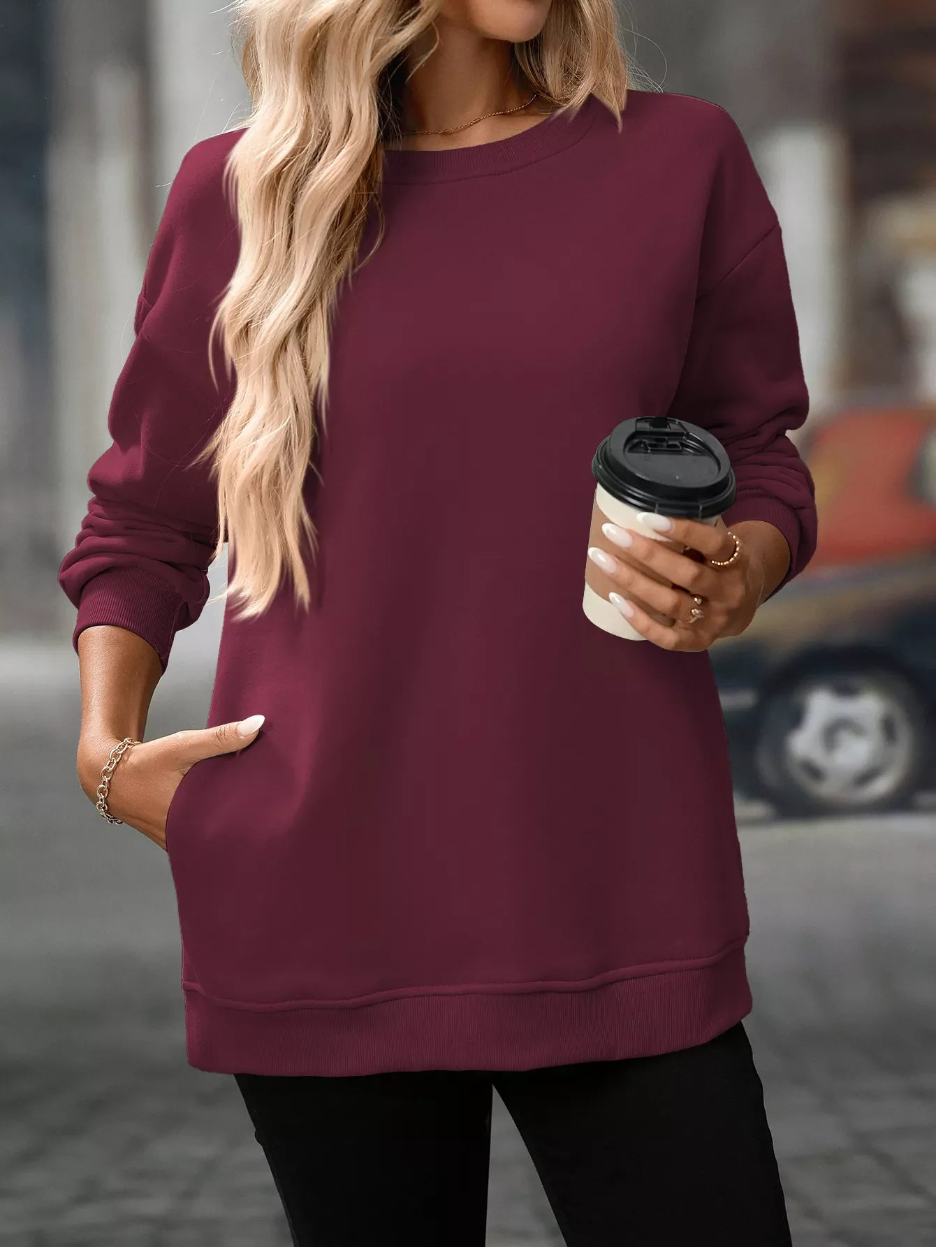 Casual Solid Color Long Sleeve Sweatshirt - Image 14