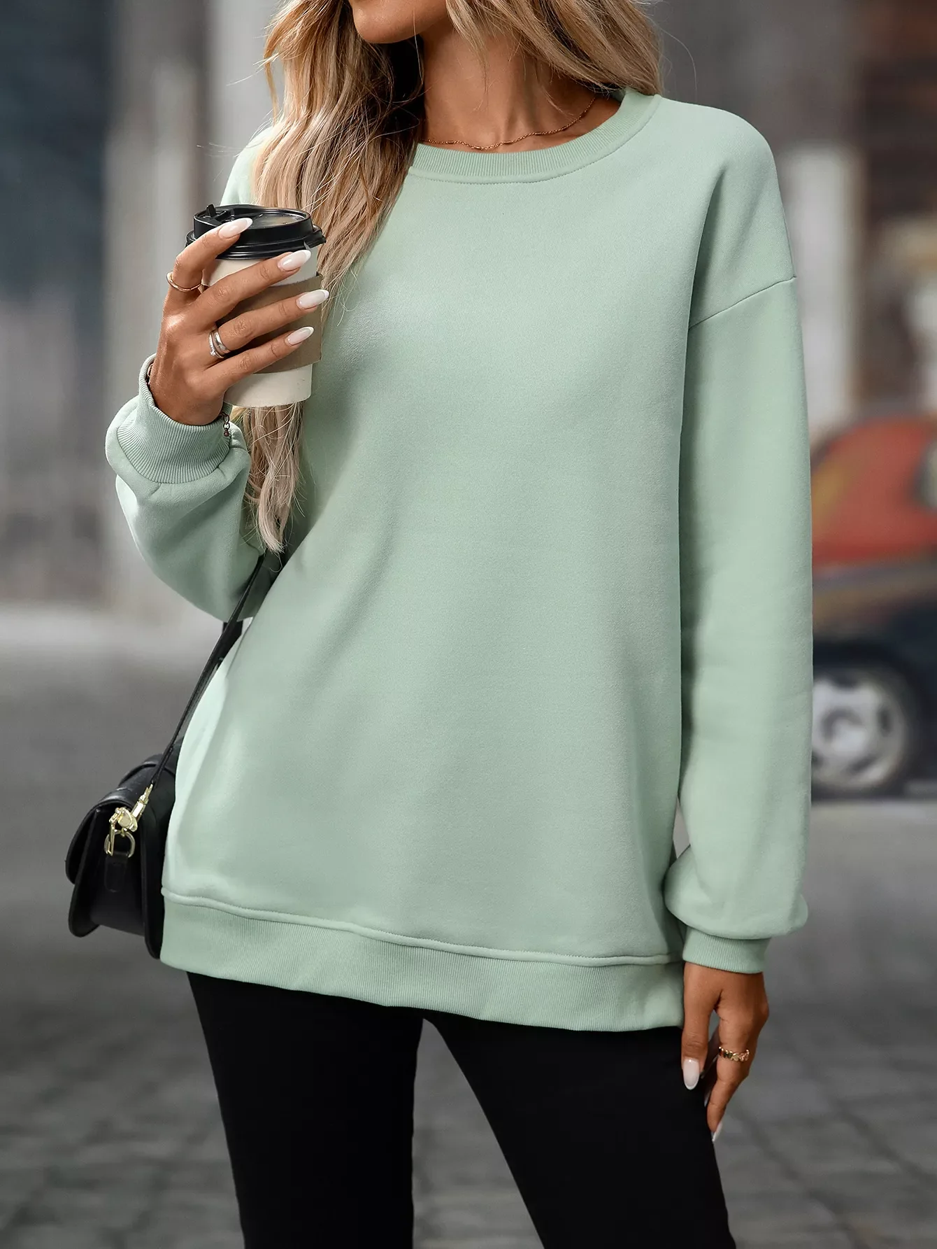 Casual Solid Color Long Sleeve Sweatshirt - Image 3