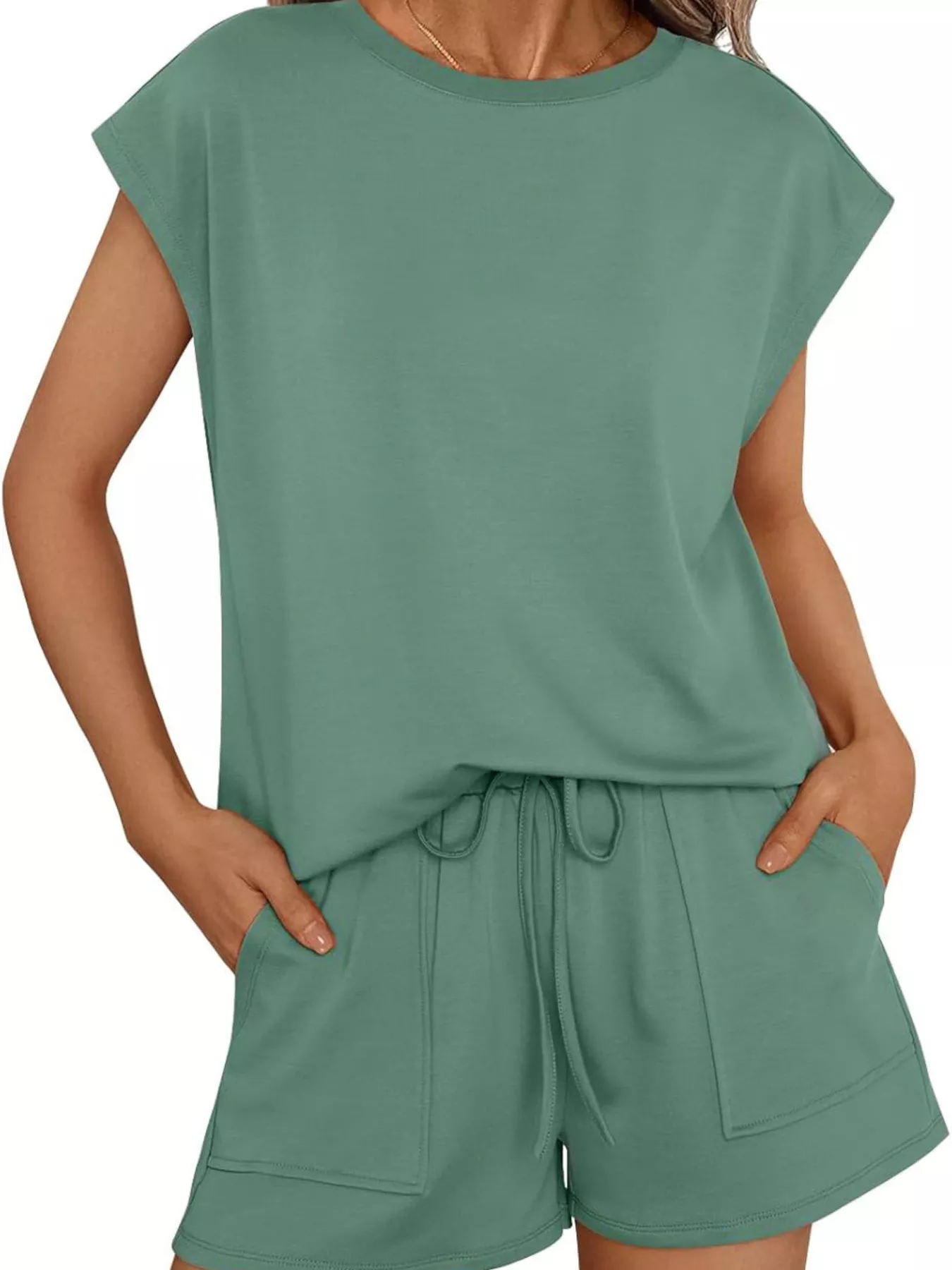 Casual Solid Color T-Shirt and Shorts Set - Image 6