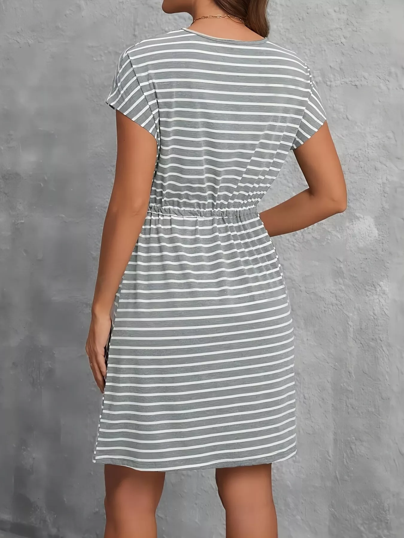 Casual Striped Drawstring Waist Dress - Image 3