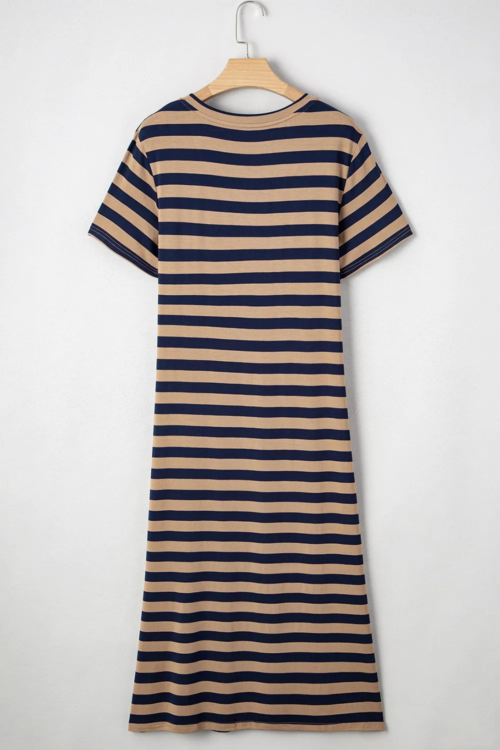 Casual Striped V-Neck Midi T-Shirt Dress - Image 18