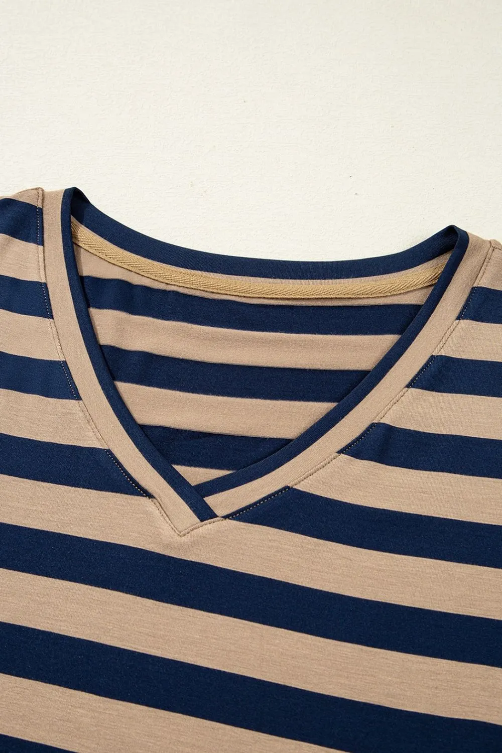Casual Striped V-Neck Midi T-Shirt Dress - Image 19