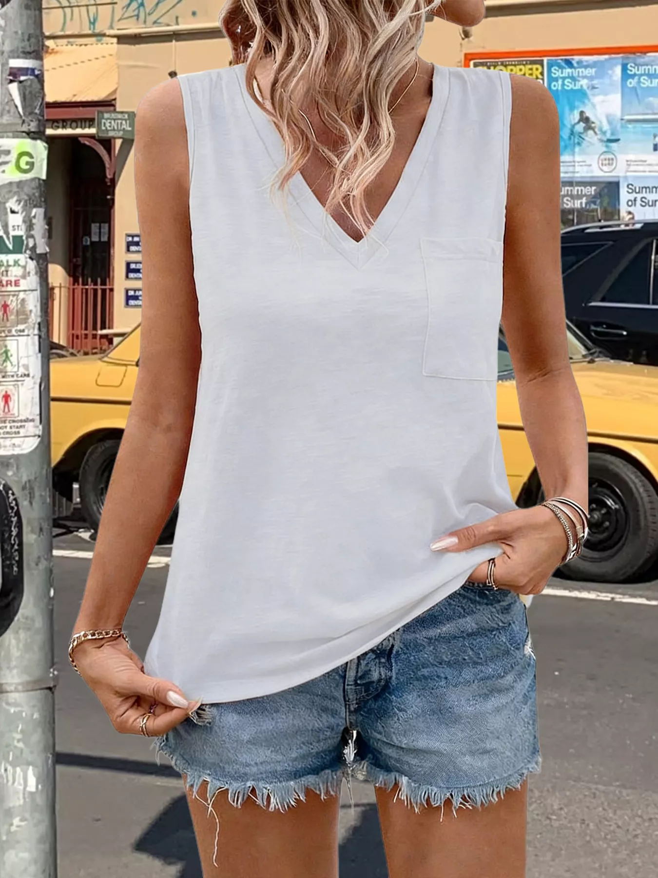Casual V-Neck Pocket Tank - Image 6