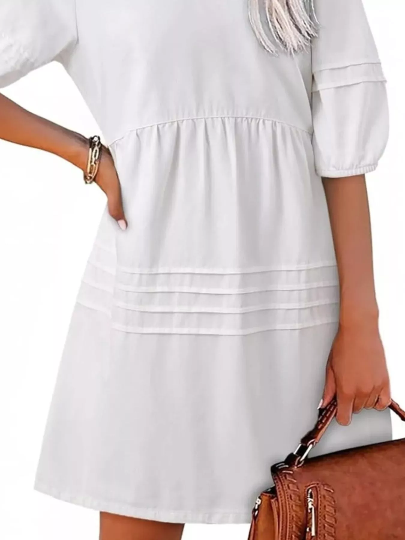 Casual V-Neck Puff Sleeve Denim Mini Dress - Image 9