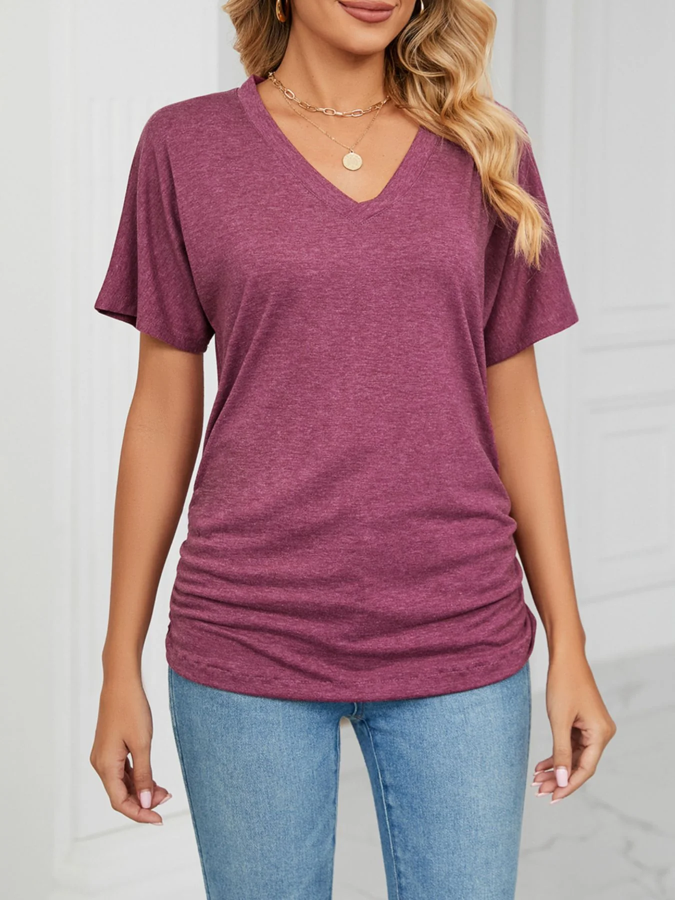 Casual V-Neck Short Sleeve T-Shirt - Image 13